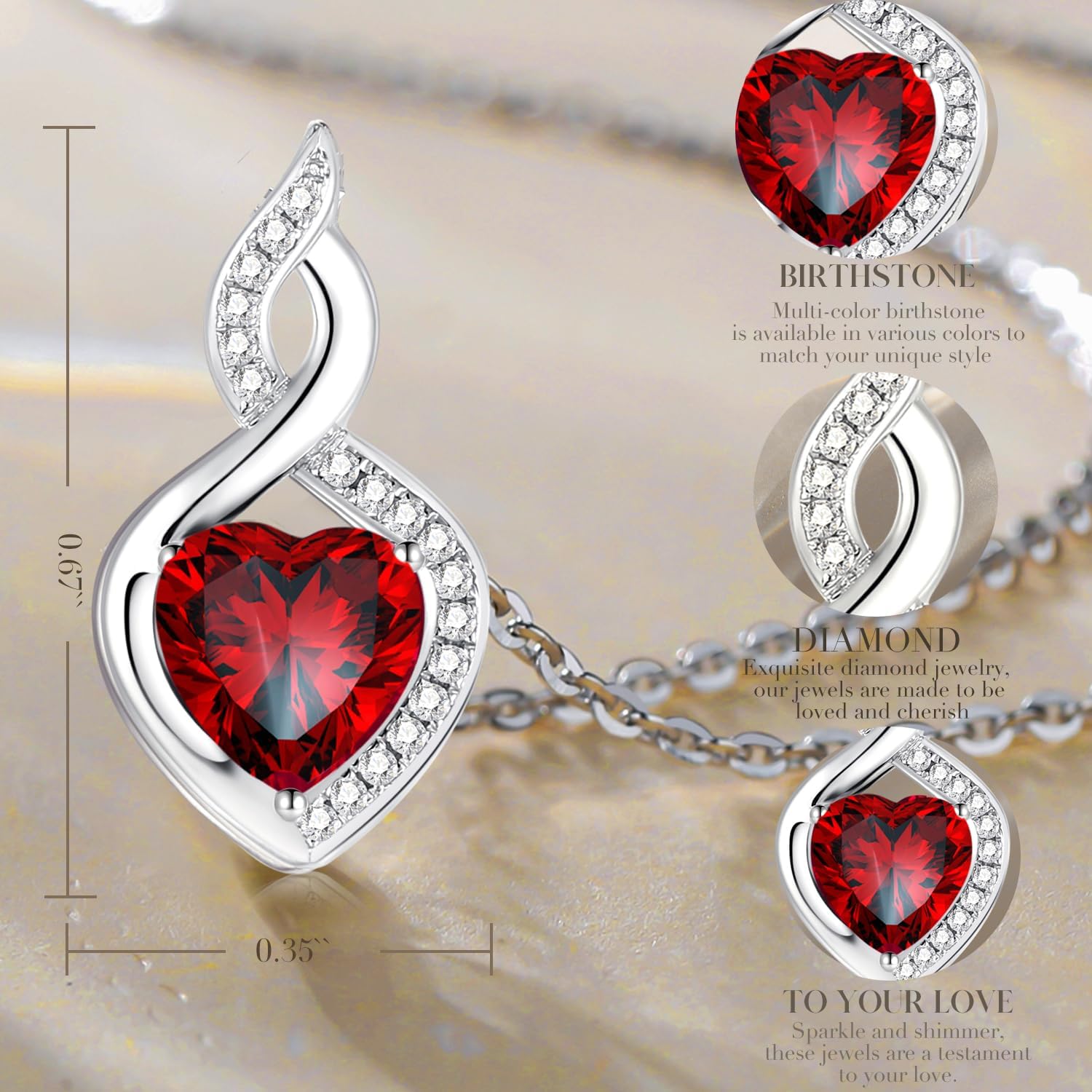 Kalung Batu Kelahiran Hati Emas Putih Padat 14K FANCIME dengan Liontin Berlian Hadiah Natal Ulang Tahun untuk Ibu Wanita, Rantai Perak Sterling 16 2\ Extender