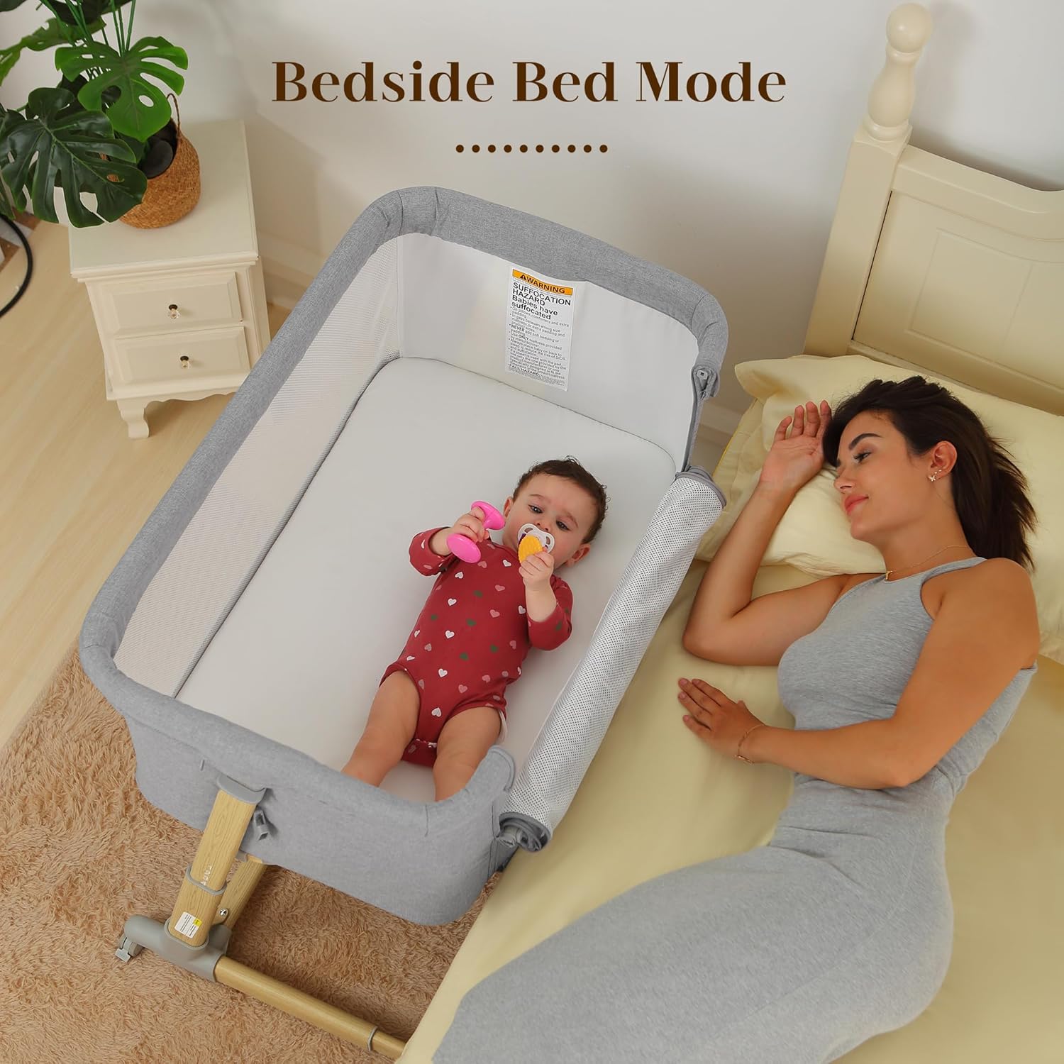AMKE Baby Bassinets,All mesh Bedside Sleeper,Portable for Safe Co-Sleeping,Adjustable Crib,Baby Bed for Infant Newborn (Wood Color) · v2
