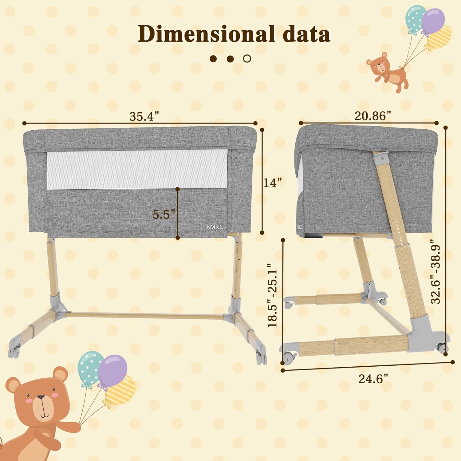 AMKE Baby Bassinets,All mesh Bedside Sleeper,Portable for Safe Co-Sleeping,Adjustable Crib,Baby Bed for Infant Newborn (Wood Color) · v2