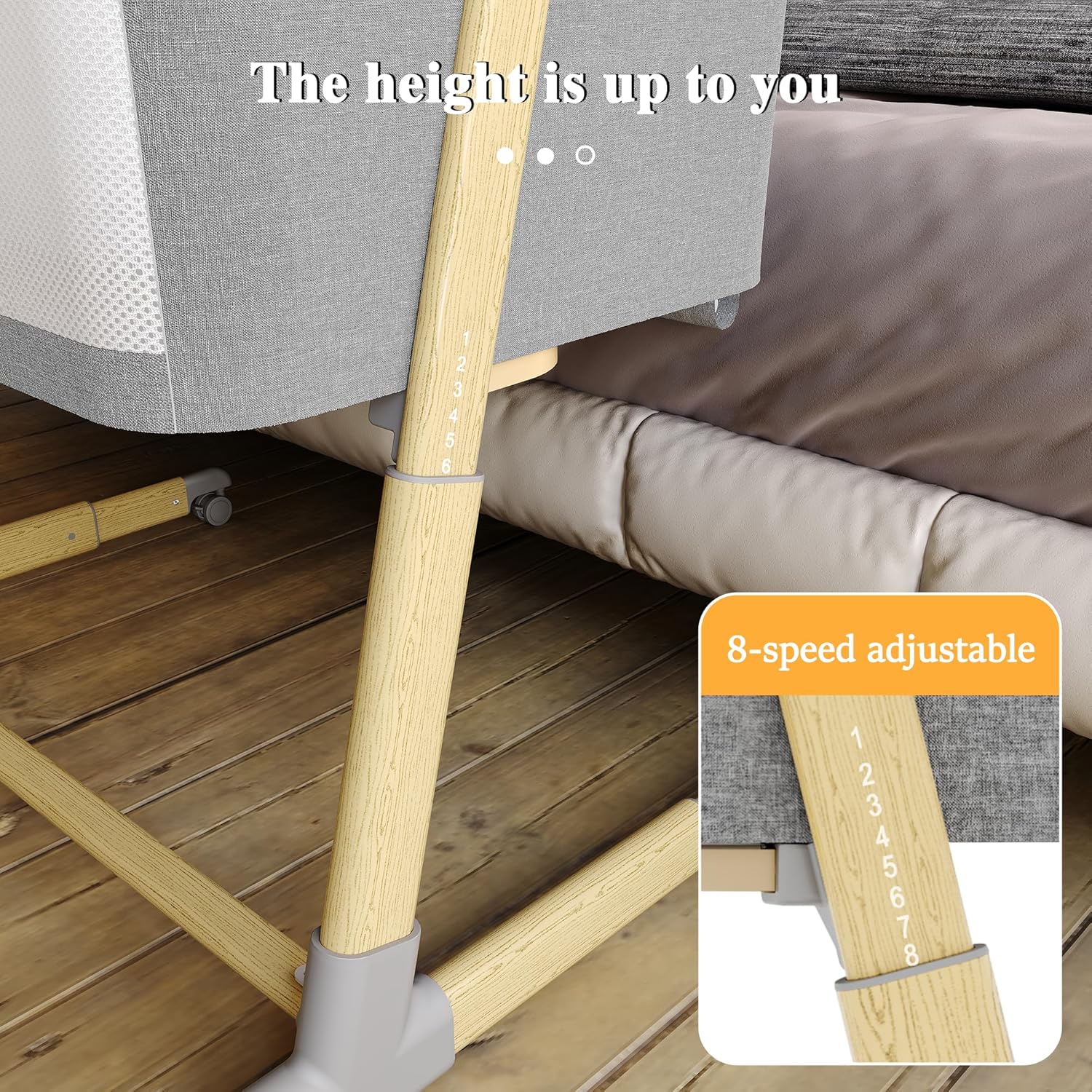 AMKE Baby Bassinets,All mesh Bedside Sleeper,Portable for Safe Co-Sleeping,Adjustable Crib,Baby Bed for Infant Newborn (Wood Color) · v2