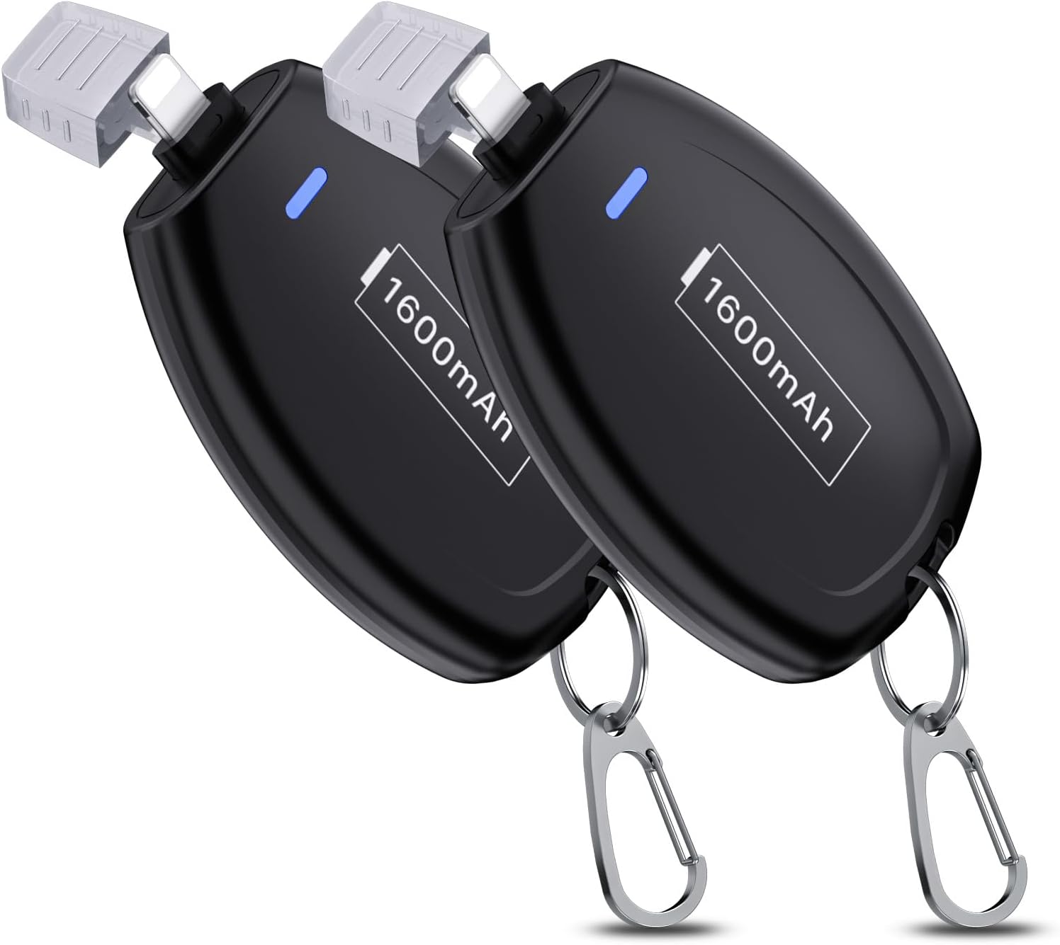LCLEBM 2 Pack Keychain Portable Charger for iPhone, 1600mAh Ultra Small Portable Power Pod Mini Phone Power Bank, Ultra-Compact and Fast Charging Emergency Power Pod-Black · v3