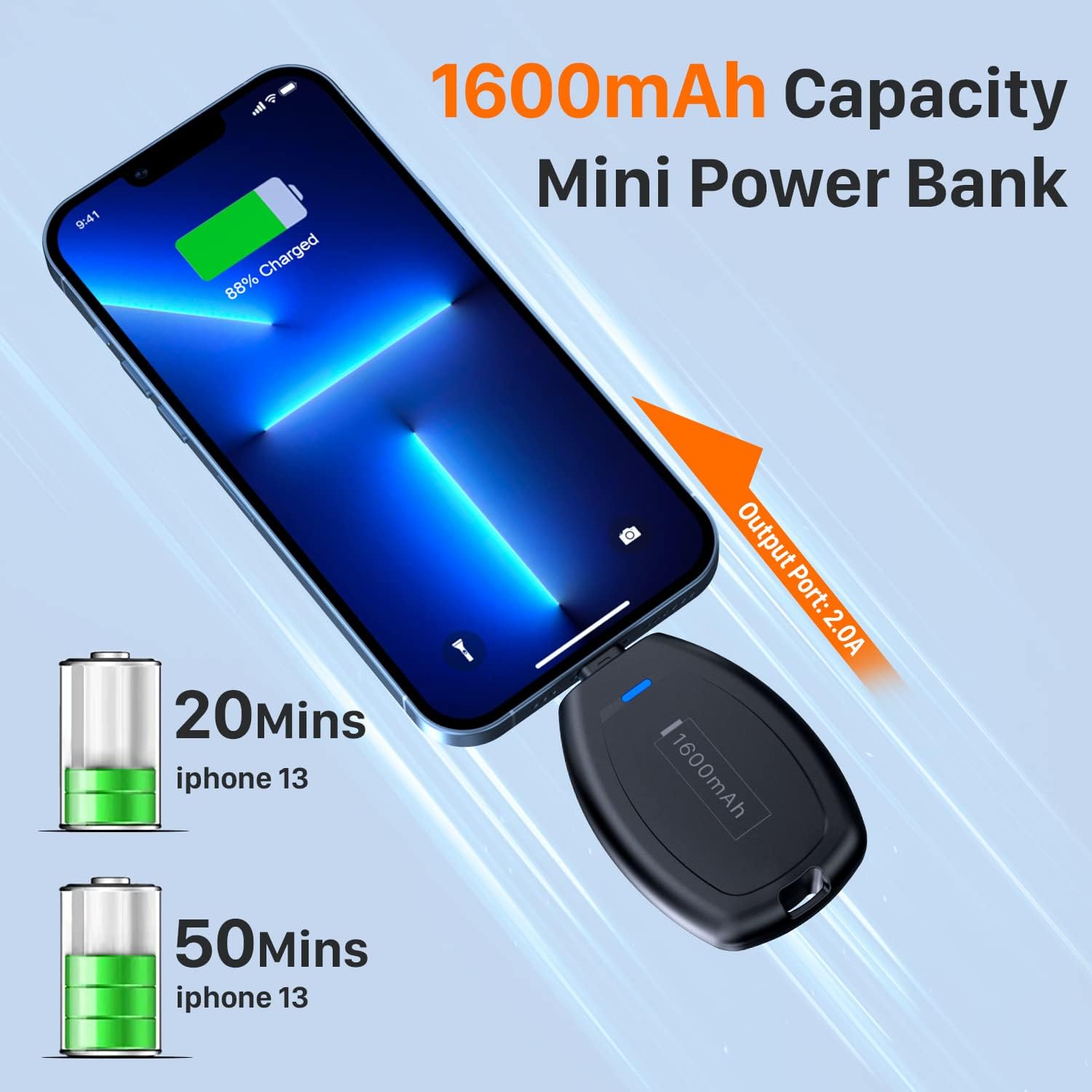 LCLEBM 2 Pack Keychain Portable Charger for iPhone, 1600mAh Ultra Small Portable Power Pod Mini Phone Power Bank, Ultra-Compact and Fast Charging Emergency Power Pod-Black · v3
