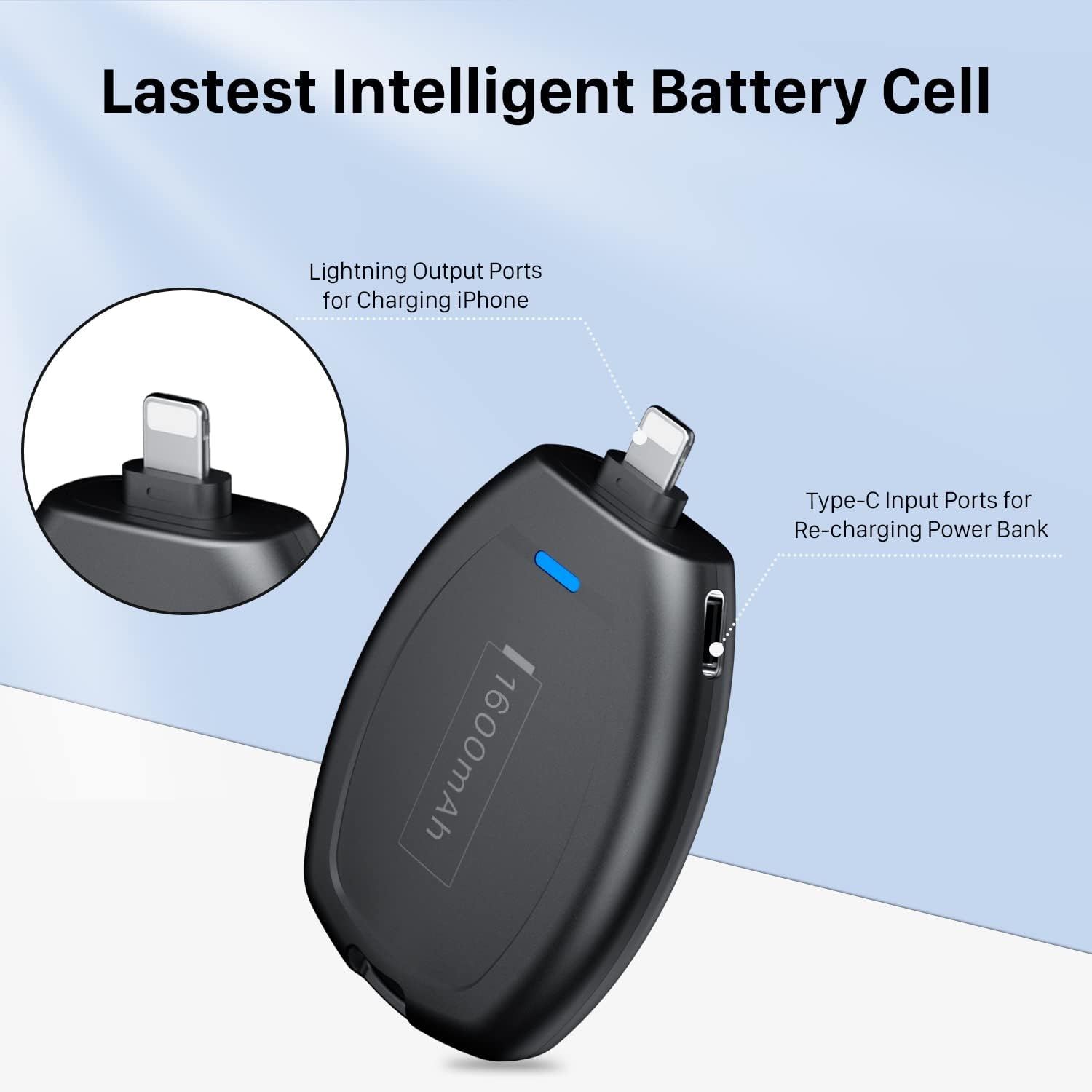 LCLEBM 2 Pack Keychain Portable Charger for iPhone, 1600mAh Ultra Small Portable Power Pod Mini Phone Power Bank, Ultra-Compact and Fast Charging Emergency Power Pod-Black · v3
