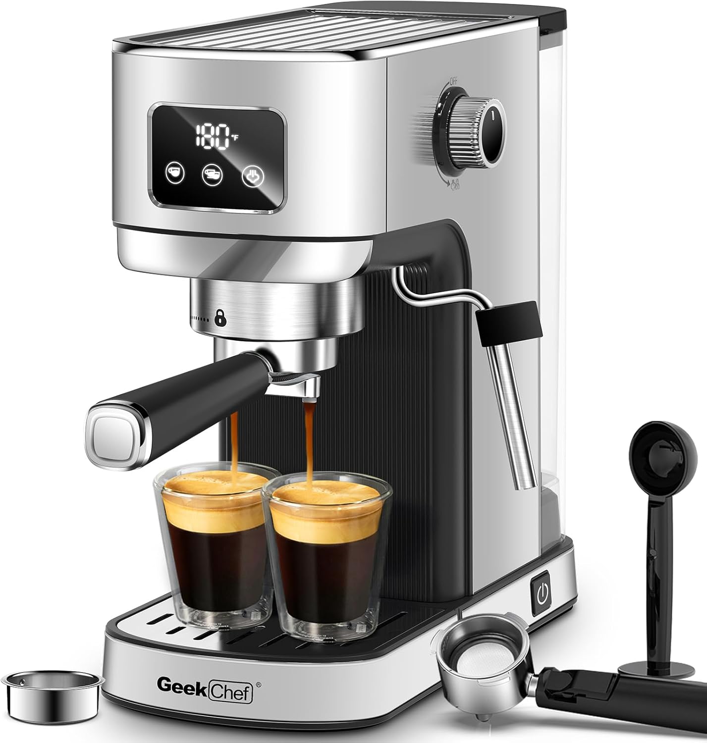 เครื่องชงกาแฟเอสเพรสโซ Geek Chef เครื่องชงกาแฟ 20 บาร์ ระบบทำความร้อนอัตโนมัติแบบรวดเร็ว เครื่องทำลาเต้คาปูชิโน