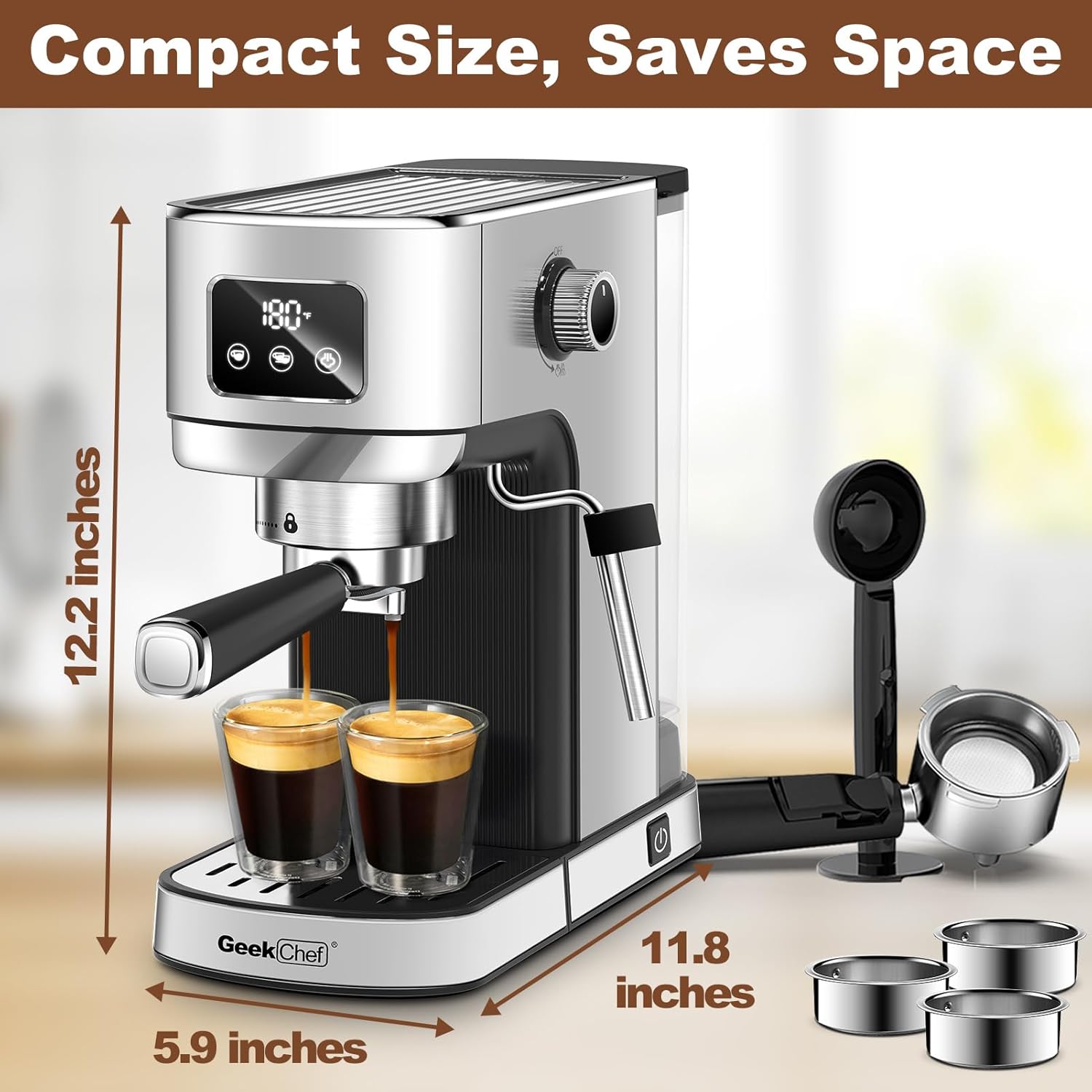 เครื่องชงกาแฟเอสเพรสโซ Geek Chef เครื่องชงกาแฟ 20 บาร์ ระบบทำความร้อนอัตโนมัติแบบรวดเร็ว เครื่องทำลาเต้คาปูชิโน