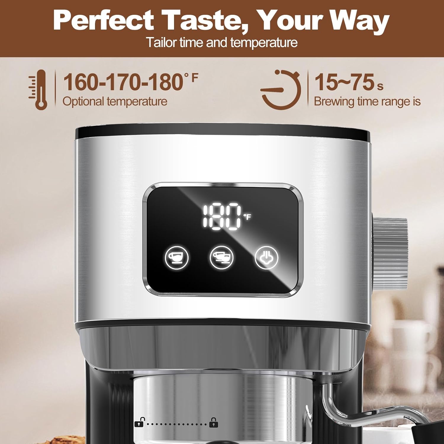 เครื่องชงกาแฟเอสเพรสโซ Geek Chef เครื่องชงกาแฟ 20 บาร์ ระบบทำความร้อนอัตโนมัติแบบรวดเร็ว เครื่องทำลาเต้คาปูชิโน