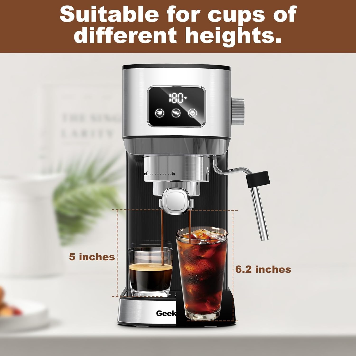 เครื่องชงกาแฟเอสเพรสโซ Geek Chef เครื่องชงกาแฟ 20 บาร์ ระบบทำความร้อนอัตโนมัติแบบรวดเร็ว เครื่องทำลาเต้คาปูชิโน