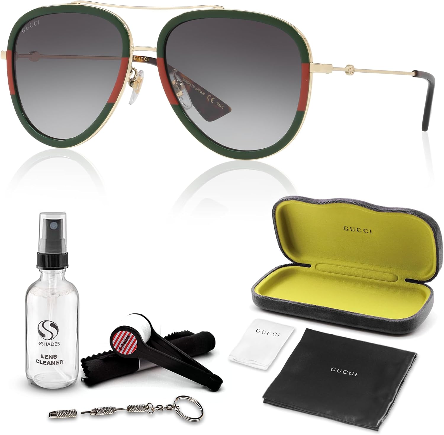 Gucci GG 0062S Aviator Shape Sunglasses   Bundle with eSHADES Luxury Eyewear Kit · v3