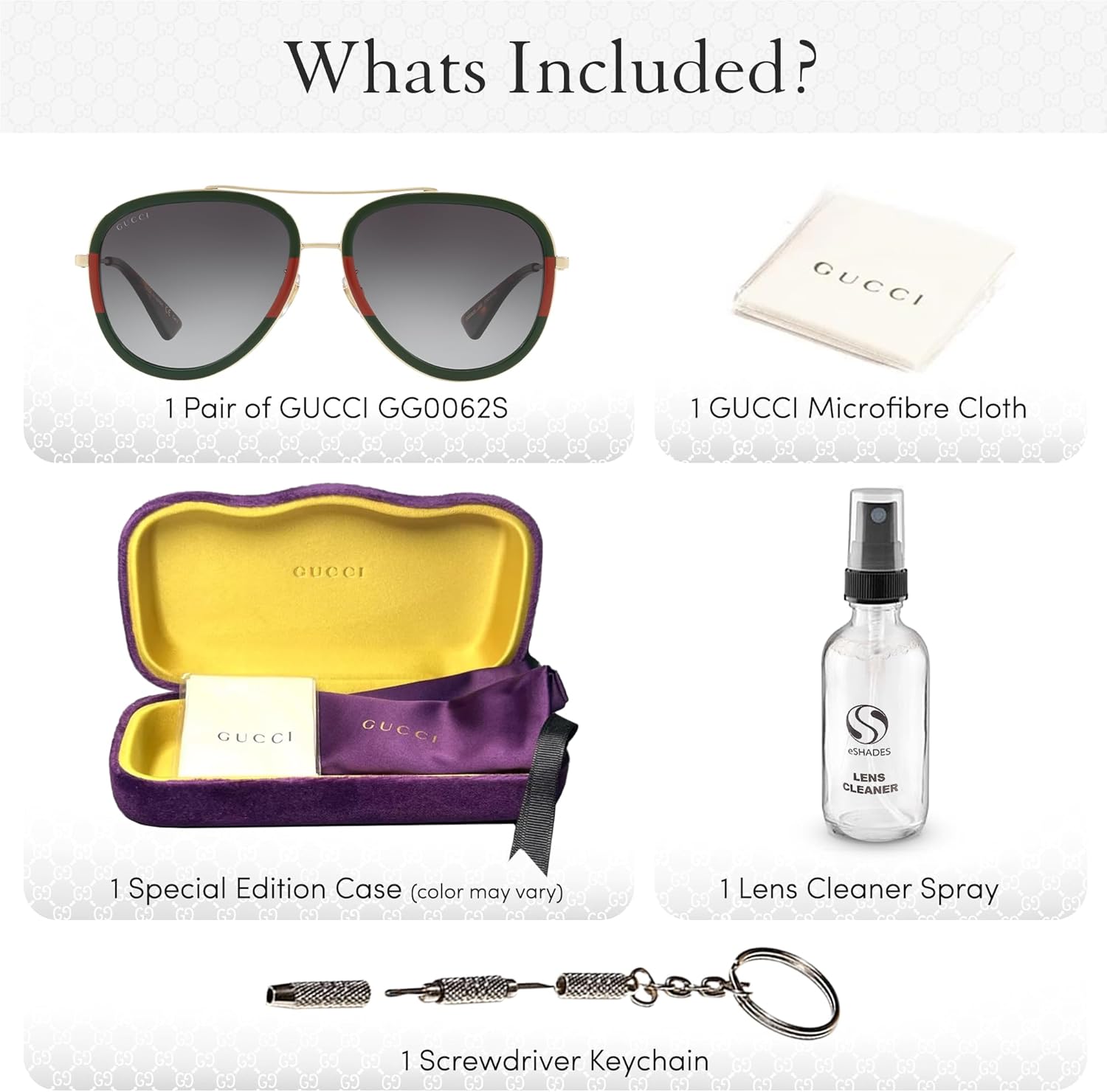 แว่นกันแดดทรง Aviator จาก Gucci GG 0062S มาพร้อมชุดแว่นตาสุดหรูจาก eSHADES