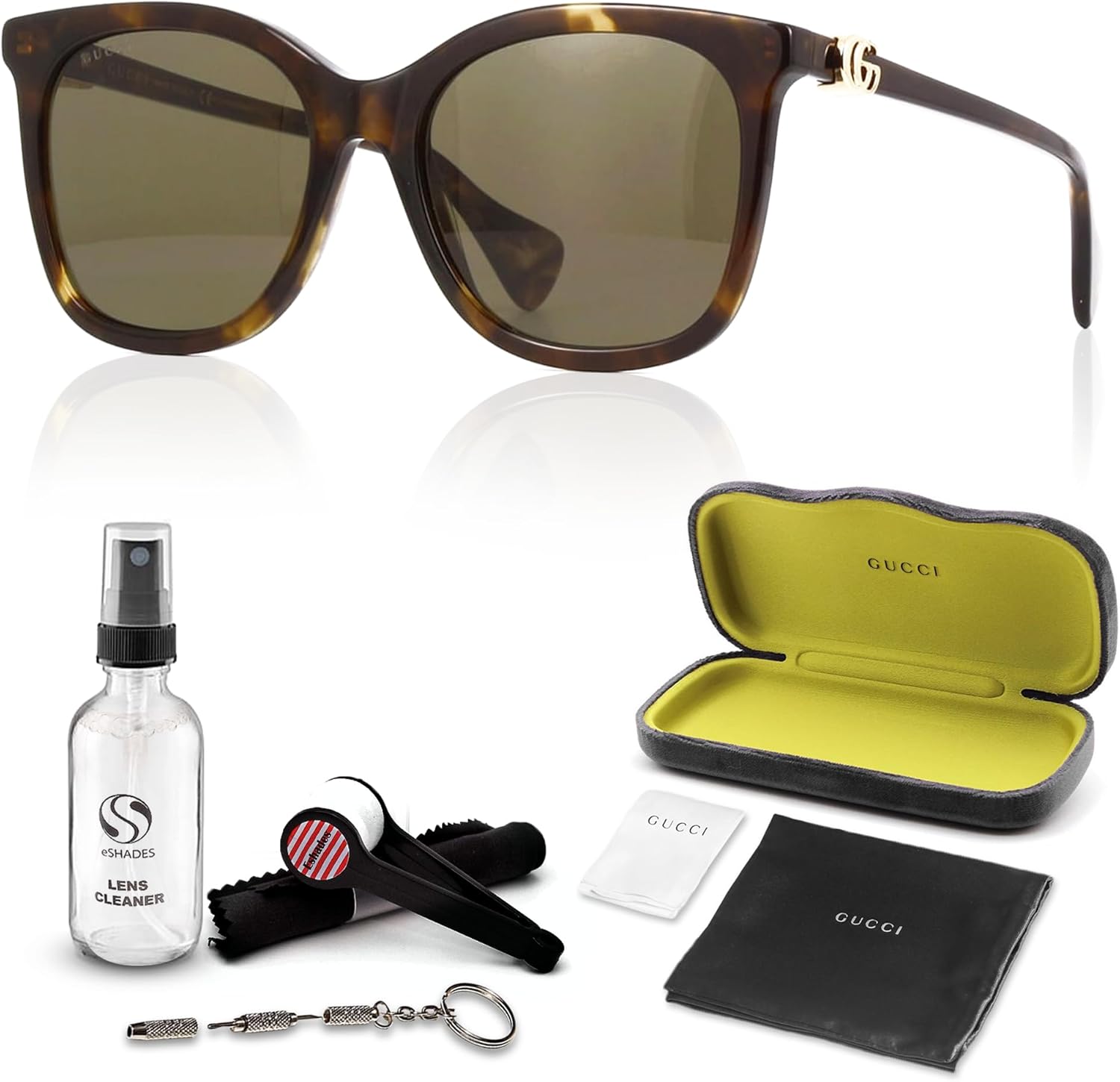 Gucci GG 1071S Soft Cat-Eye Shape Sunglasses   Bundle with eSHADES Luxury Eyewear Kit · v3