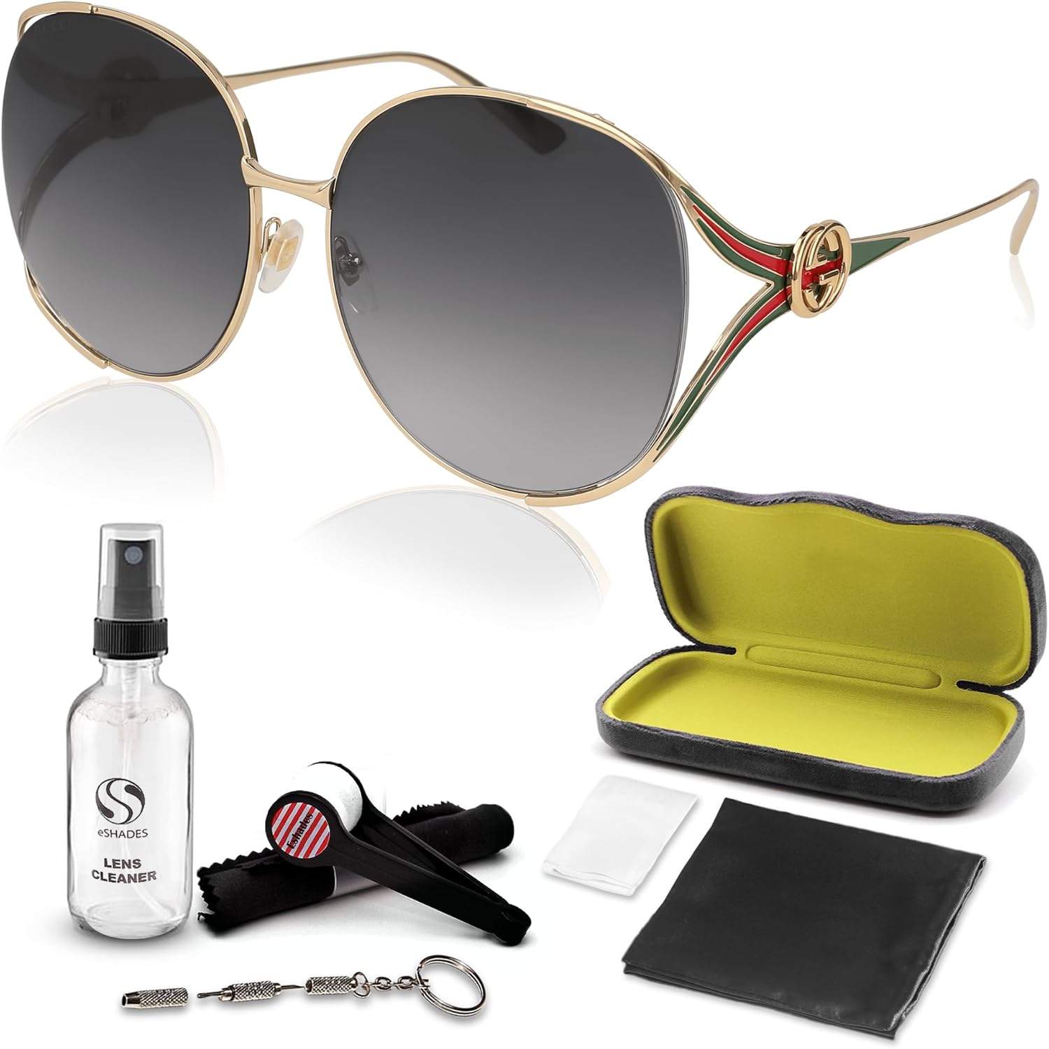 Gucci GG 0225S Sqaure Shape Sunglasses   Bundle with eSHADES Luxury Eyewear Kit