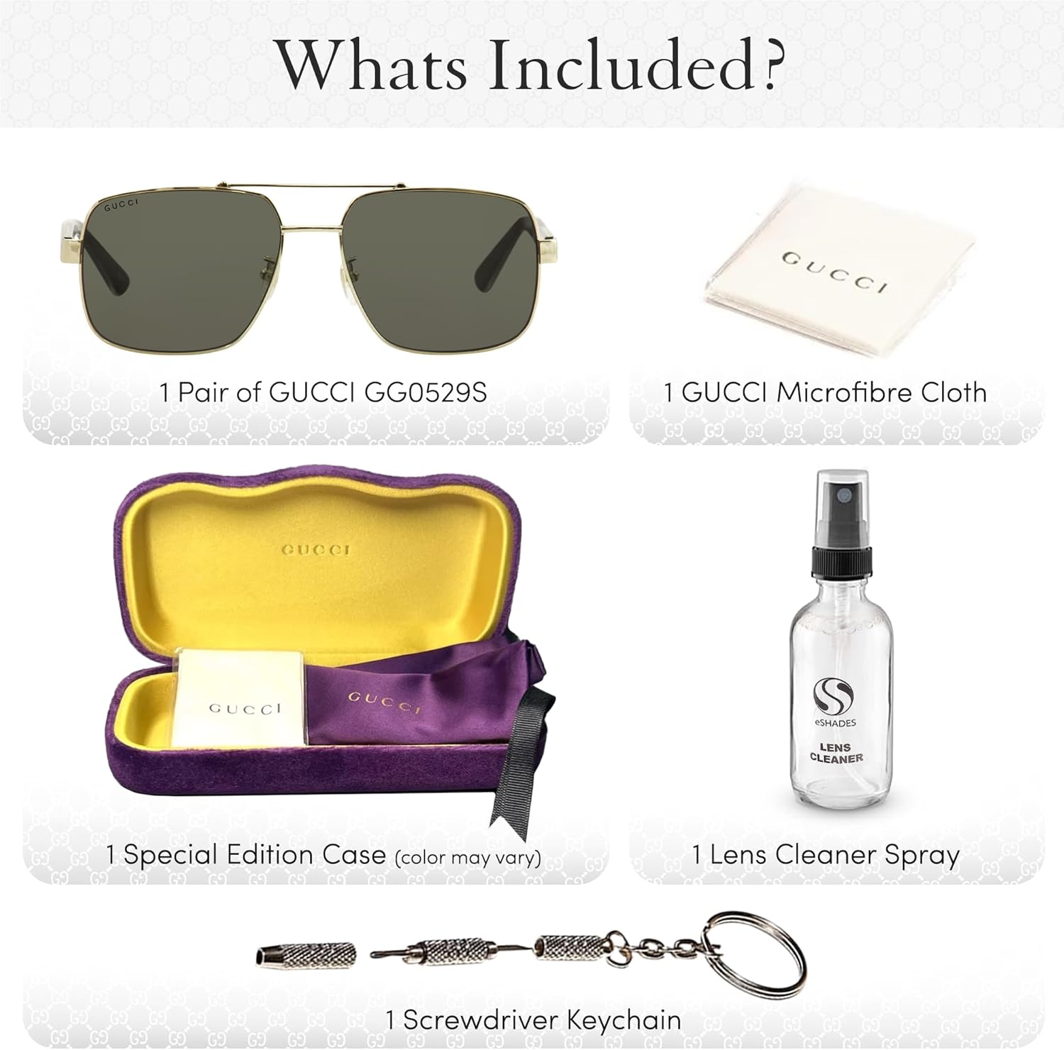 مجموعة نظارات شمسية Gucci GG 0529S ذات الشكل المربع مع مجموعة نظارات eSHADES الفاخرة