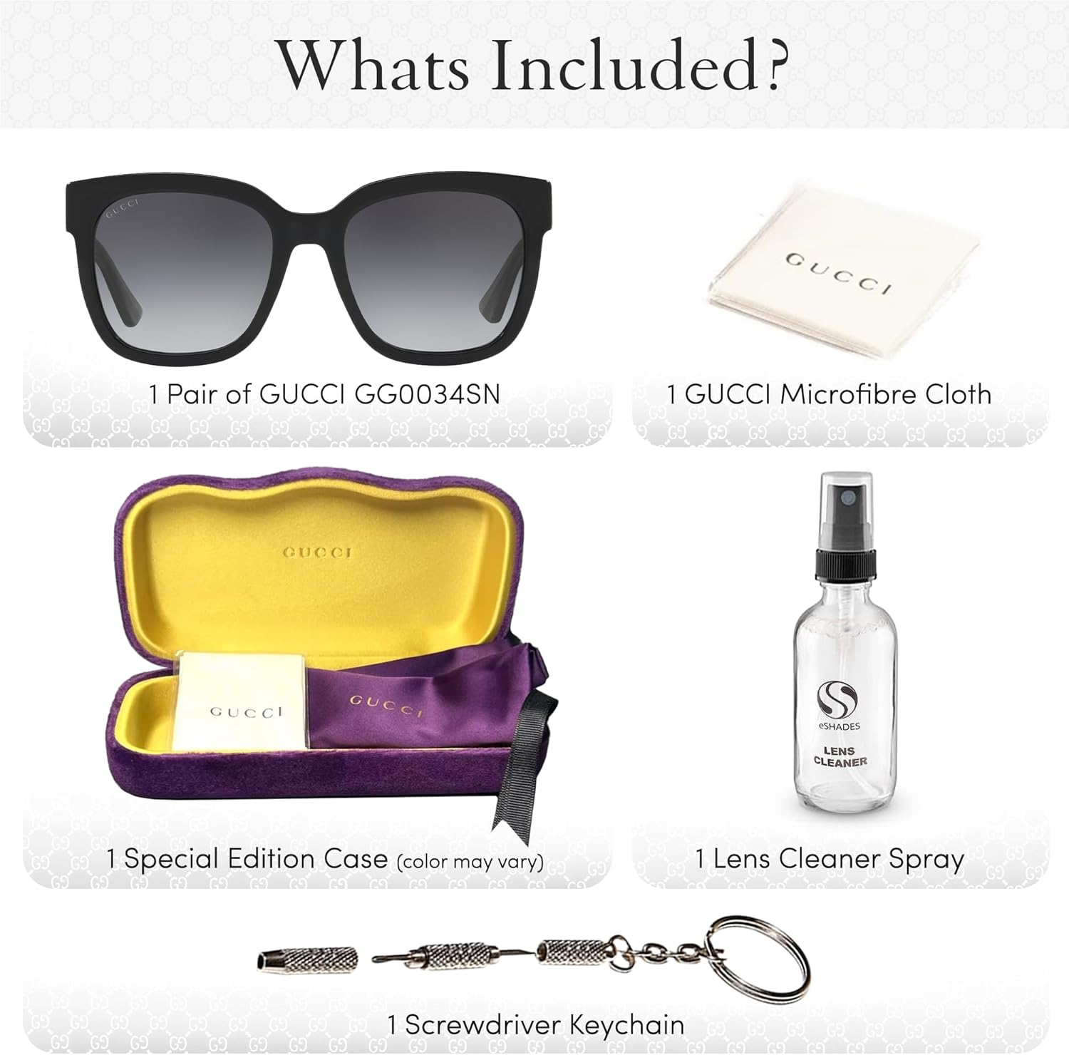 Gucci GG 0034SN Woman Sqaure Shape Sunglasses Bundle with eSHADES Luxury Eyewear Kit · v3