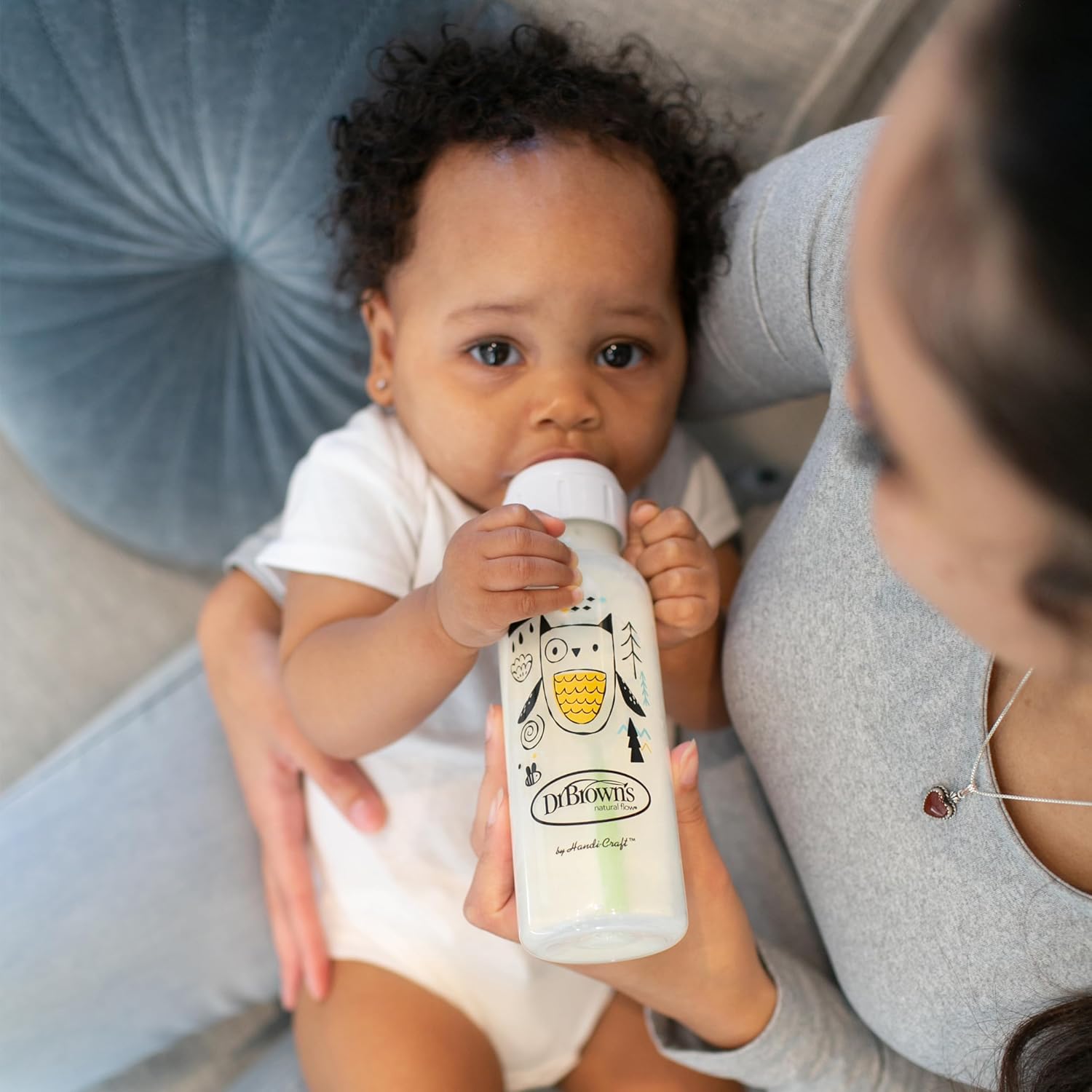 Dr. Browns Natural Flow Anti-Colic Options  Narrow Baby Bottle, Bear  Owl, 8 oz/250 mL, with Level 1 Slow Flow Nipple, BPA Free, 0m , 2-Pack