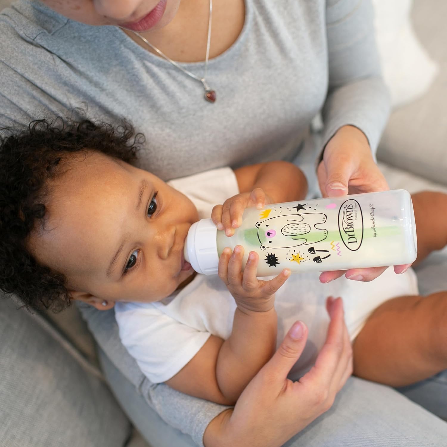 Dr. Browns Natural Flow Anti-Colic Options  Narrow Baby Bottle, Bear  Owl, 8 oz/250 mL, with Level 1 Slow Flow Nipple, BPA Free, 0m , 2-Pack