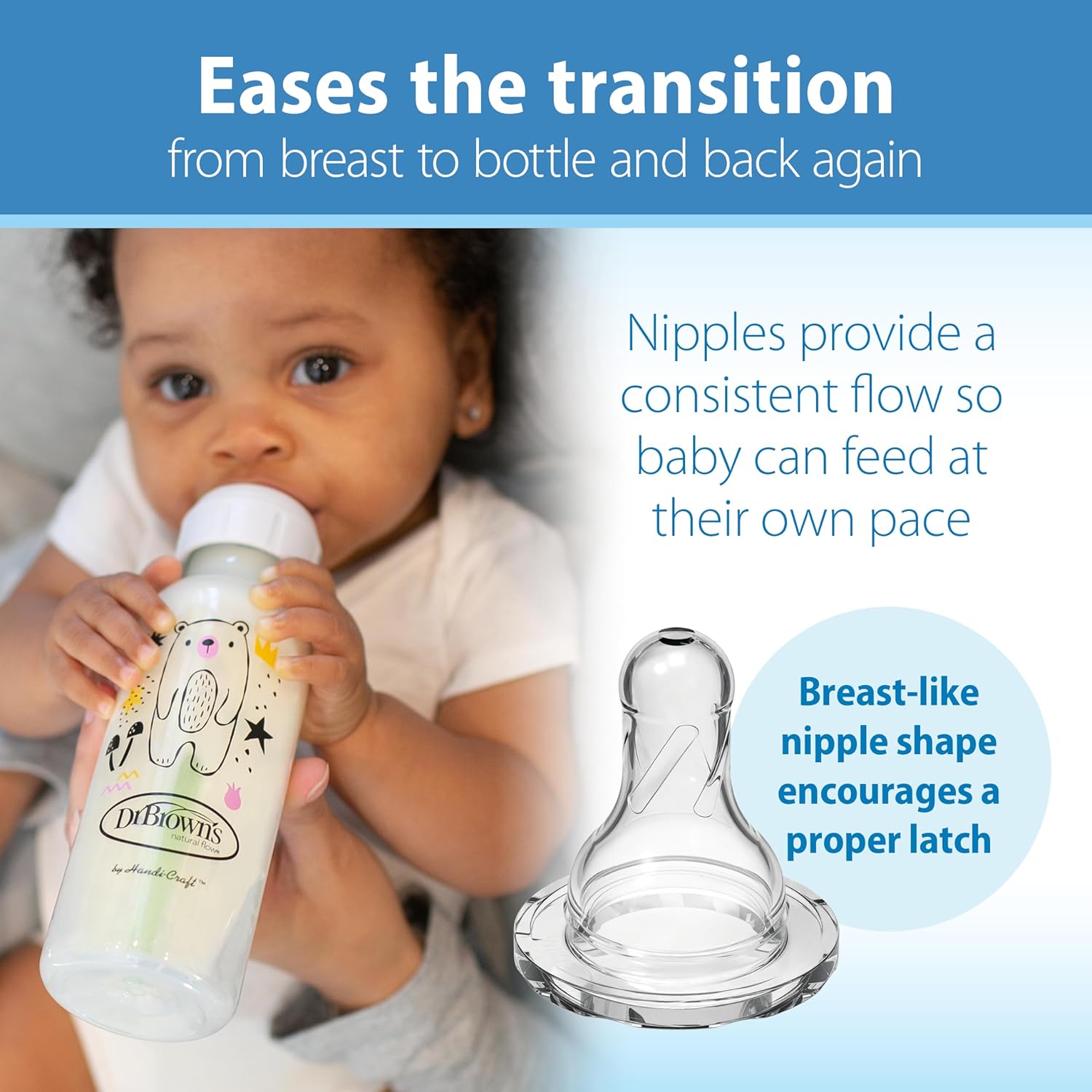 Dr. Browns Natural Flow Anti-Colic Options  Narrow Baby Bottle, Bear  Owl, 8 oz/250 mL, with Level 1 Slow Flow Nipple, BPA Free, 0m , 2-Pack