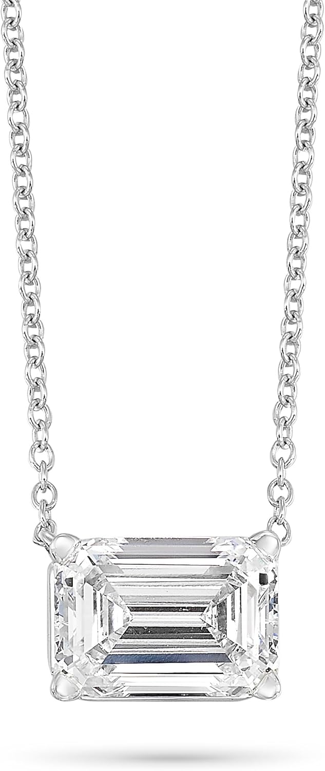 IGI Certified 1/4 to 3 Carat Emerald Cut Lab Grown Diamond Horizontal Solitaire Pendant Necklace for Women I 14k Gold (G-H, VS1-VS2, cttw) 16 to 18 Inch Adjustable Chain East-West · v2