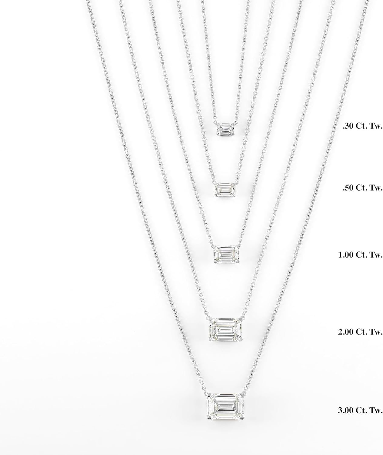 IGI Certified 1/4 to 3 Carat Emerald Cut Lab Grown Diamond Horizontal Solitaire Pendant Necklace for Women I 14k Gold (G-H, VS1-VS2, cttw) 16 to 18 Inch Adjustable Chain East-West · v2