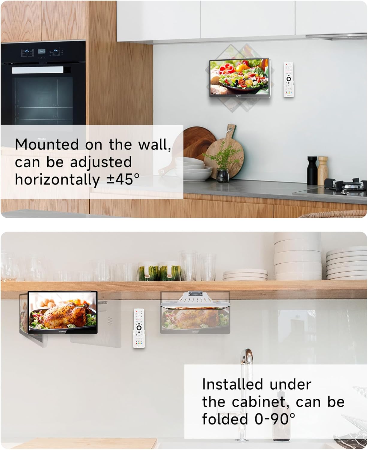 ทีวีครัว SYLVOX ทีวีสมาร์ทขนาดเล็กสำหรับห้องครัว ทีวีใต้ตู้ 15.6 นิ้ว 1080P Full HD โทรทัศน์สมาร์ทของ Google พร้อมรีโมทควบคุมด้วยเสียง WiFi บลูทูธ Chromecast 2 ลำโพง พับได้กะทัดรัด