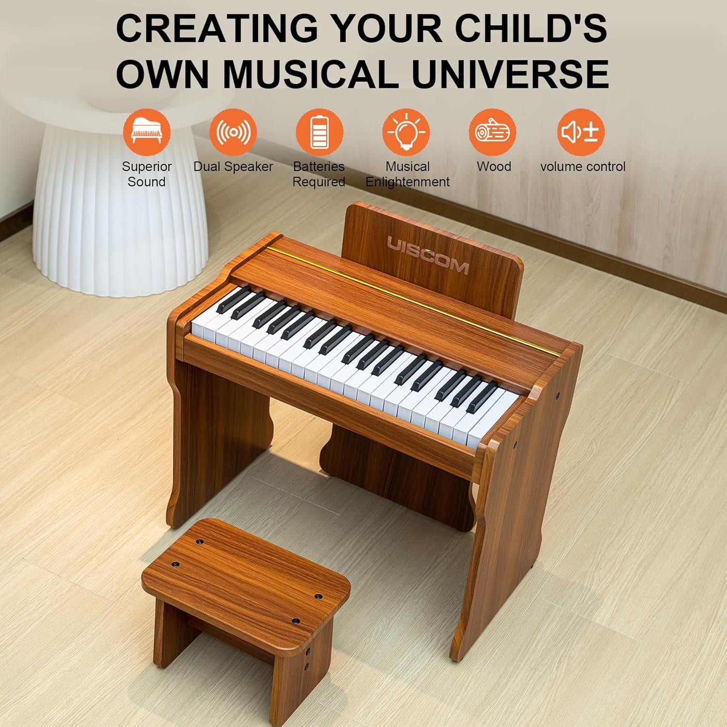 Kids Piano Keyboard, 37 Keys Digital Piano, Toddler Piano for Kids, Mini Baby Piano Toy, Kids Musical Instruments Sets, Wood Piano keyboard for kids Ages 3 ,Brown · v6