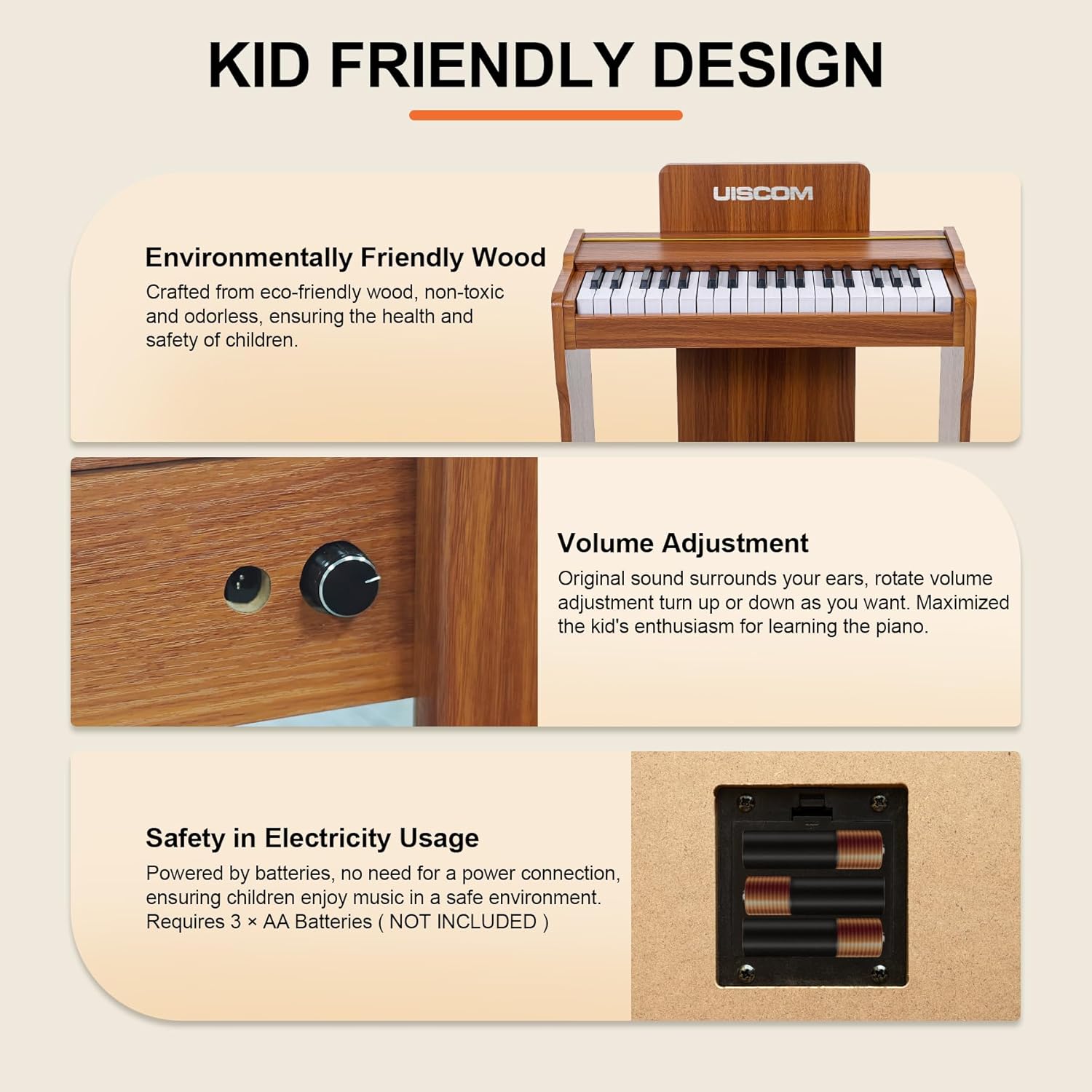 Kids Piano Keyboard, 37 Keys Digital Piano, Toddler Piano for Kids, Mini Baby Piano Toy, Kids Musical Instruments Sets, Wood Piano keyboard for kids Ages 3 ,Brown · v6