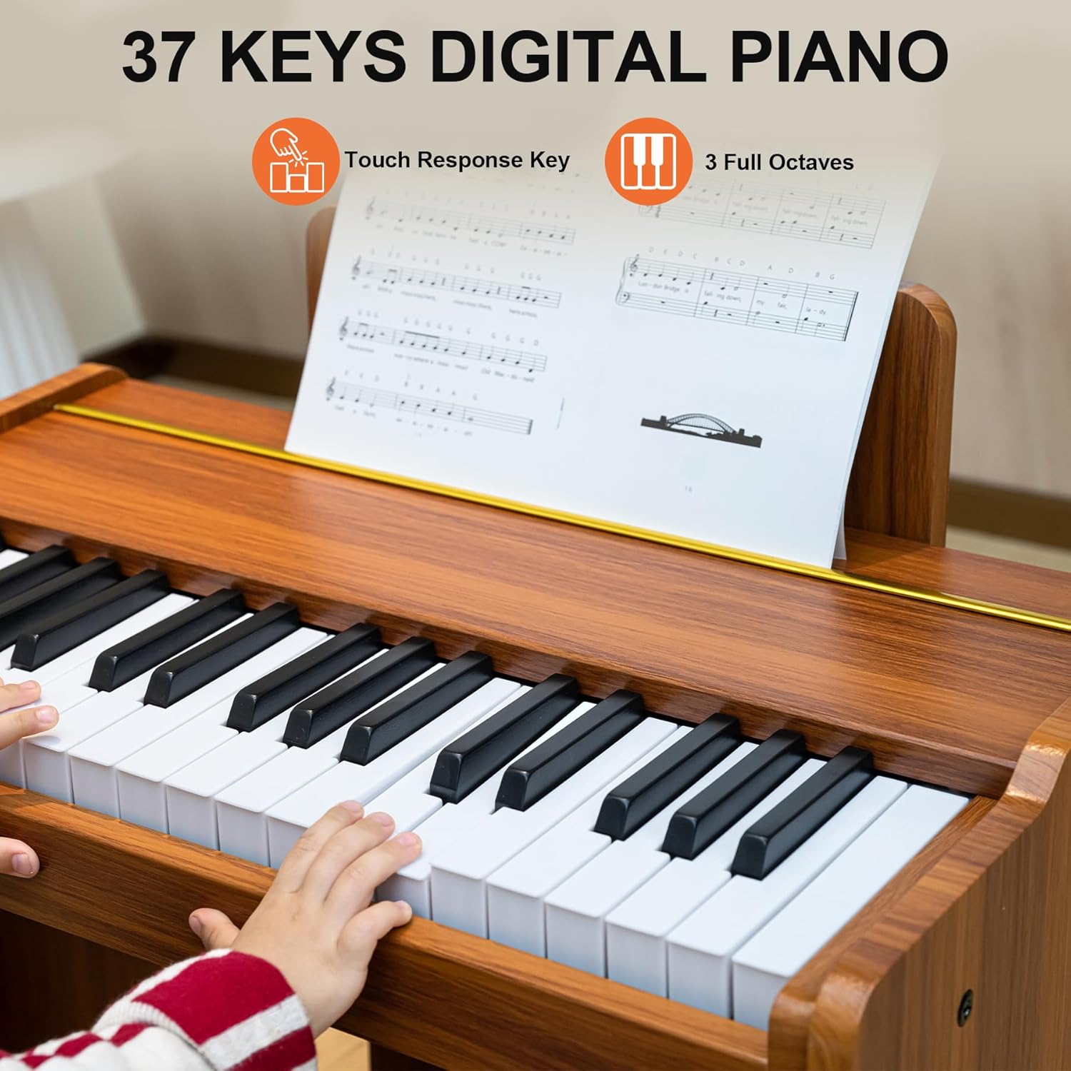 Kids Piano Keyboard, 37 Keys Digital Piano, Toddler Piano for Kids, Mini Baby Piano Toy, Kids Musical Instruments Sets, Wood Piano keyboard for kids Ages 3 ,Brown · v6