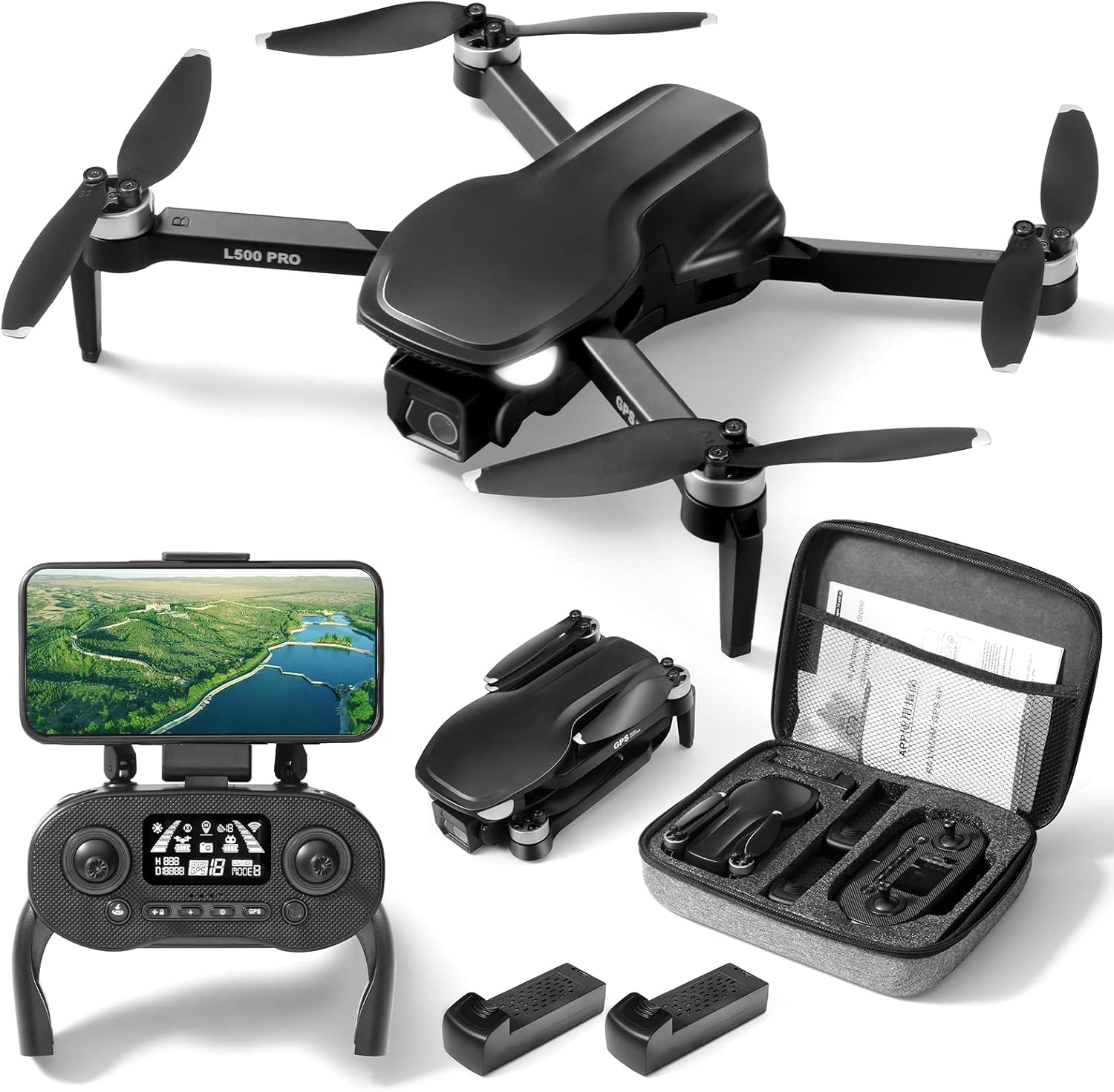 طائرة بدون طيار 4K GPS مع كاميرا للبالغين، طيران دائري، طيران نقطة مسار، محرك بدون فرشاة، تثبيت الارتفاع، مع بطاريتين طيران طويل لمدة 50 دقيقة، وحقيبة حمل خارجية باللون الأسود