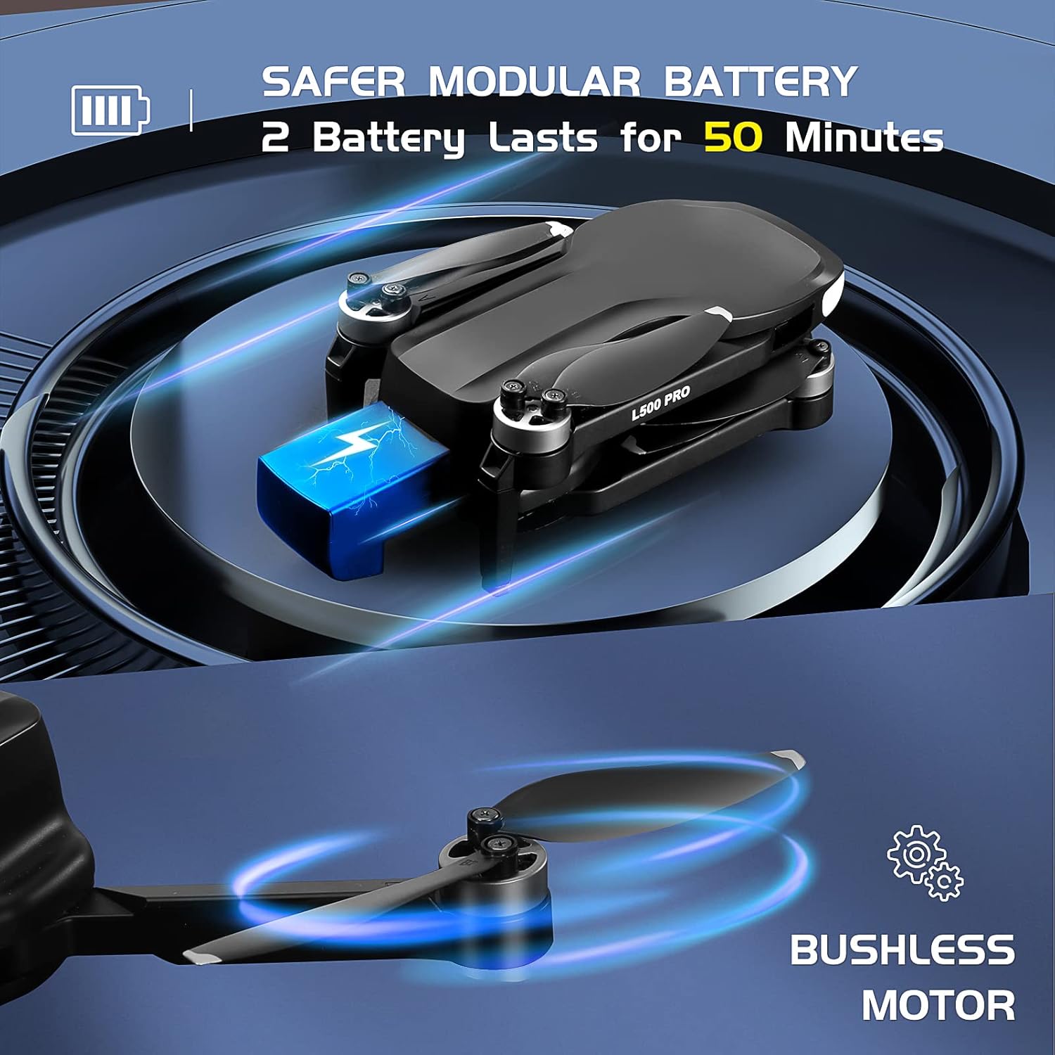 طائرة بدون طيار 4K GPS مع كاميرا للبالغين، طيران دائري، طيران نقطة مسار، محرك بدون فرشاة، تثبيت الارتفاع، مع بطاريتين طيران طويل لمدة 50 دقيقة، وحقيبة حمل خارجية باللون الأسود