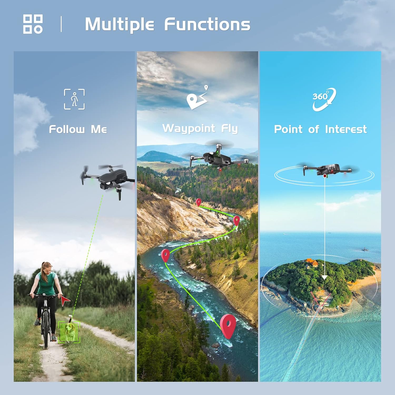 طائرة بدون طيار 4K GPS مع كاميرا للبالغين، طيران دائري، طيران نقطة مسار، محرك بدون فرشاة، تثبيت الارتفاع، مع بطاريتين طيران طويل لمدة 50 دقيقة، وحقيبة حمل خارجية باللون الأسود