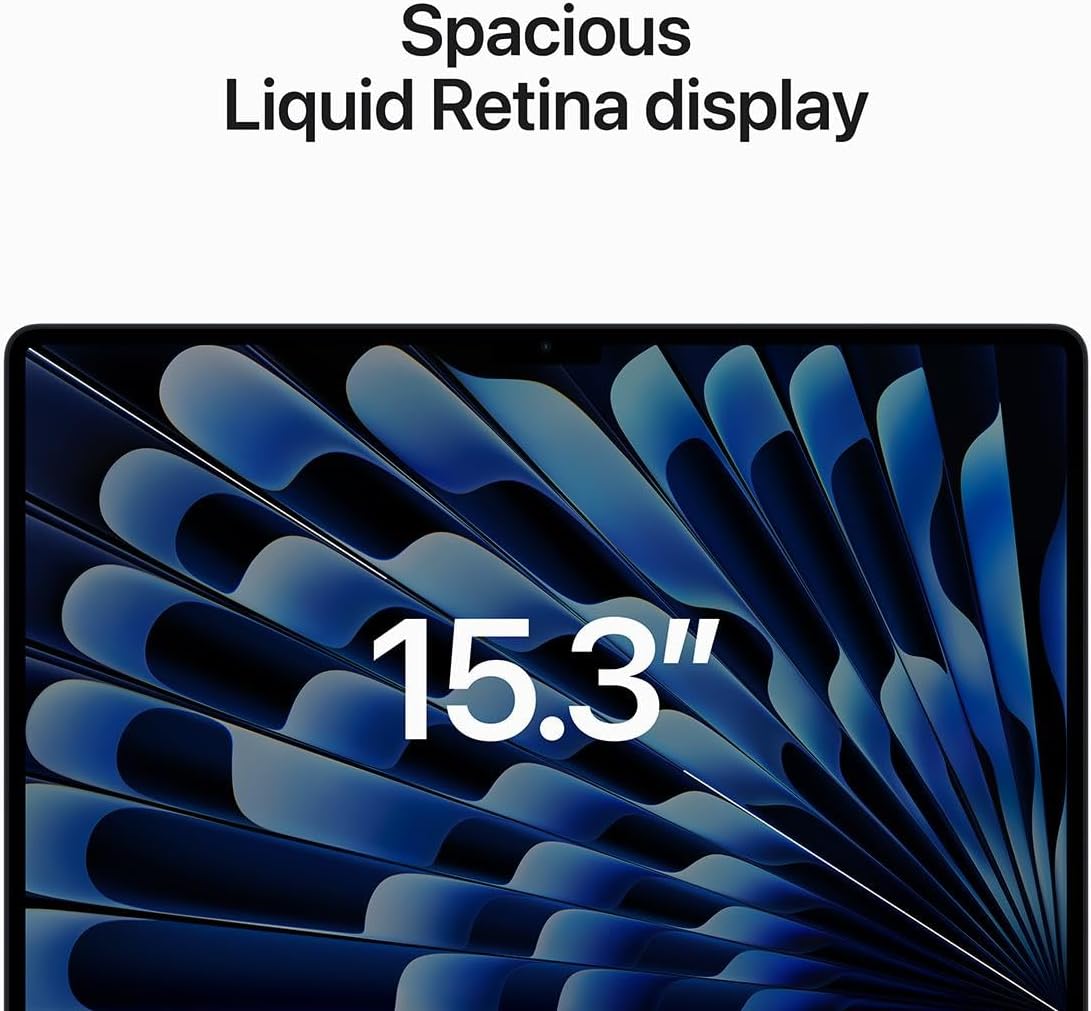Apple MacBook Air 15.3, Liquid Retina 디스플레이, 8코어 CPU 및 10코어 GPU가 장착된 M2 칩, 24GB 메모리, 2TB SSD, 70W USB-C 전원 어댑터, Midnight, Mid 2023