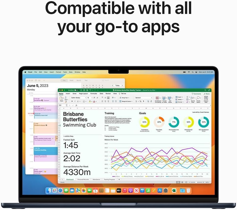 Apple MacBook Air 15.3, Liquid Retina 디스플레이, 8코어 CPU 및 10코어 GPU가 장착된 M2 칩, 24GB 메모리, 2TB SSD, 70W USB-C 전원 어댑터, Midnight, Mid 2023