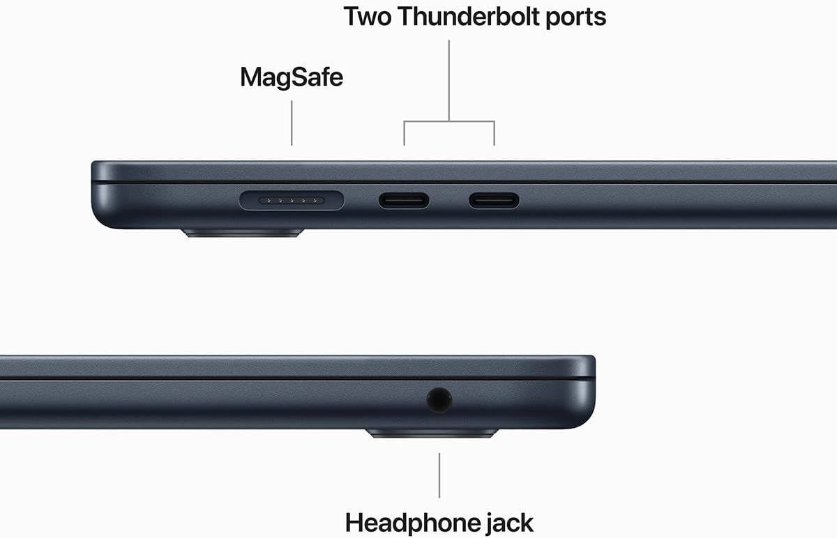 Apple MacBook Air 15.3, Liquid Retina 디스플레이, 8코어 CPU 및 10코어 GPU가 장착된 M2 칩, 24GB 메모리, 2TB SSD, 70W USB-C 전원 어댑터, Midnight, Mid 2023