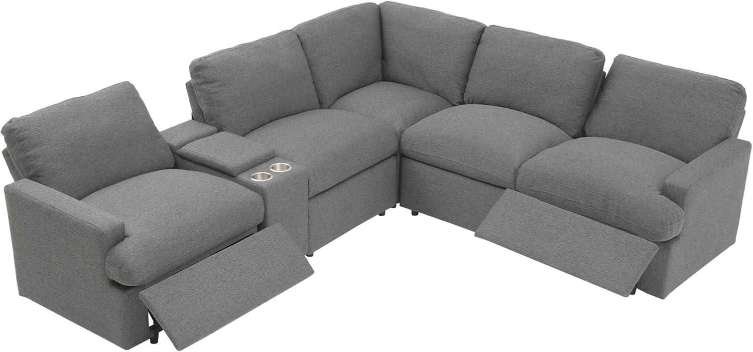 Sofá Motion reclinable y seccional Morhome, sofás seccionales en forma de L con portavasos, puertos USB y toma de corriente para sala de estar/autocaravana/teatro