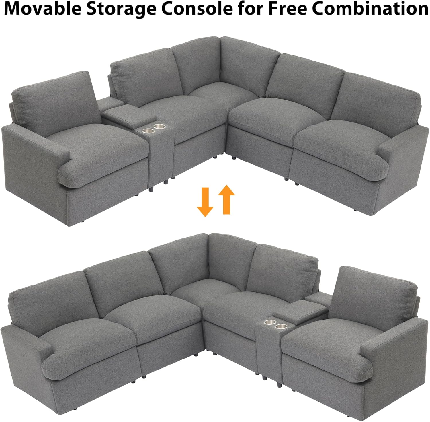 Sofá Motion reclinable y seccional Morhome, sofás seccionales en forma de L con portavasos, puertos USB y toma de corriente para sala de estar/autocaravana/teatro