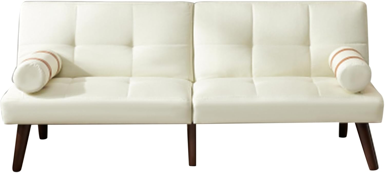 Convertible Sofa Bed Futon Linen Sleeper Couch with Adjustable Backrests Soild Wood Legs for Bedroom Living Room White · v2