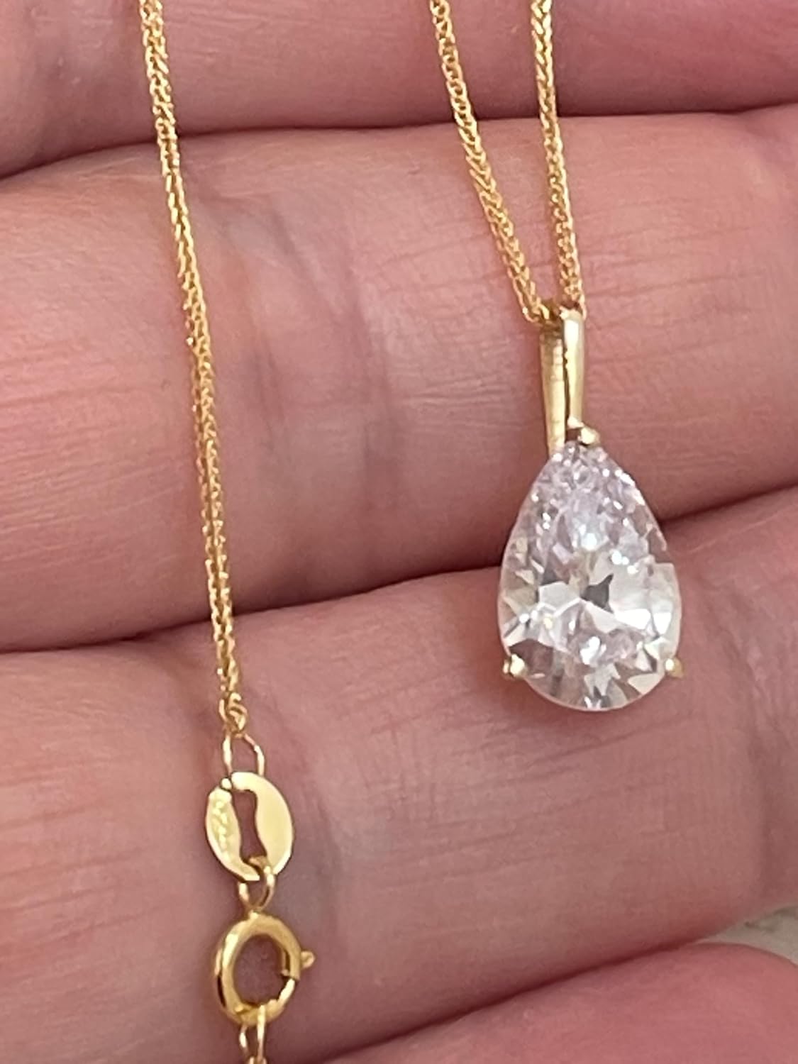 Lujoso collar con colgante de oro macizo de 18 quilates con diamantes de 1,65 quilates y oro solitario en forma de lágrima en forma de lágrima, oro amarillo de 18 quilates, diamantes de laboratorio, para graduación de hija, 7 mm x 10 mm, para cumpleaños, joyas de amor hechas a mano, 16 a 18 años