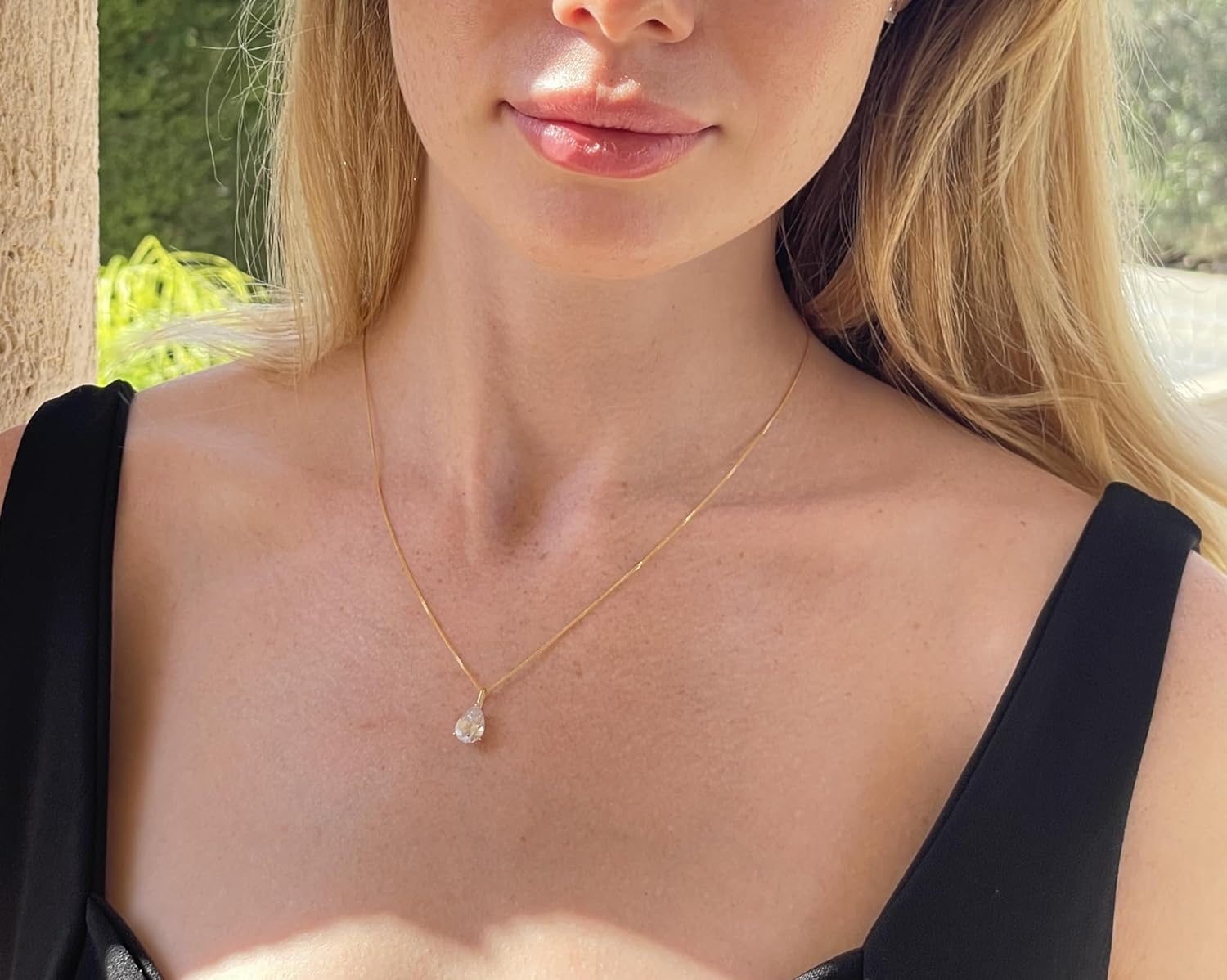Lujoso collar con colgante de oro macizo de 18 quilates con diamantes de 1,65 quilates y oro solitario en forma de lágrima en forma de lágrima, oro amarillo de 18 quilates, diamantes de laboratorio, para graduación de hija, 7 mm x 10 mm, para cumpleaños, joyas de amor hechas a mano, 16 a 18 años