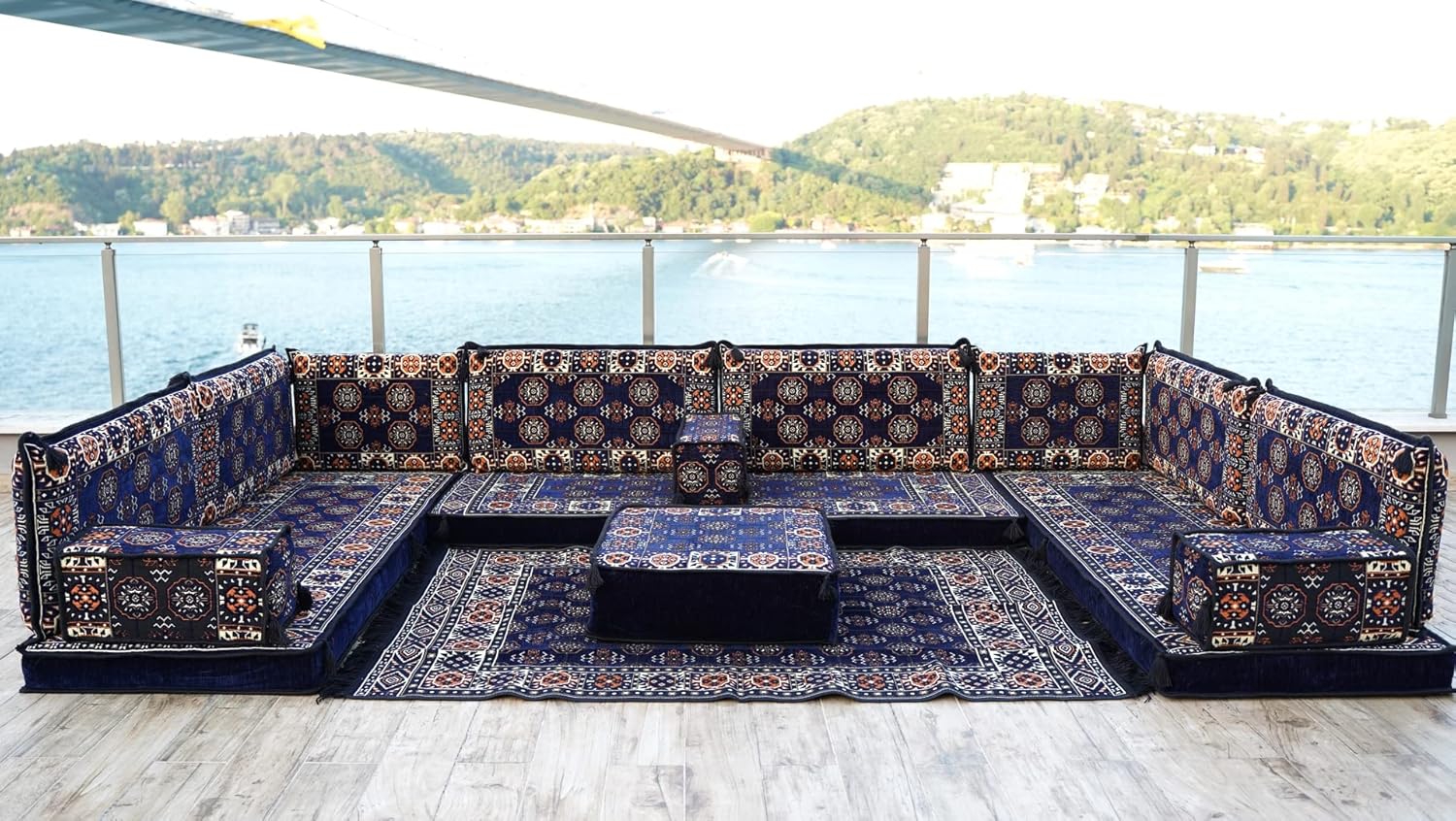 U Shaped Sectional Sofas, Arabic Majlis, Ottoman Couch, Floor Cushions Set, Arabic Jalsa, Floor Seating Sofa, Oriental Sofa Set (4' Thickness Sofa, U Sofa   Rug   Ottoman, Model 8) · v2