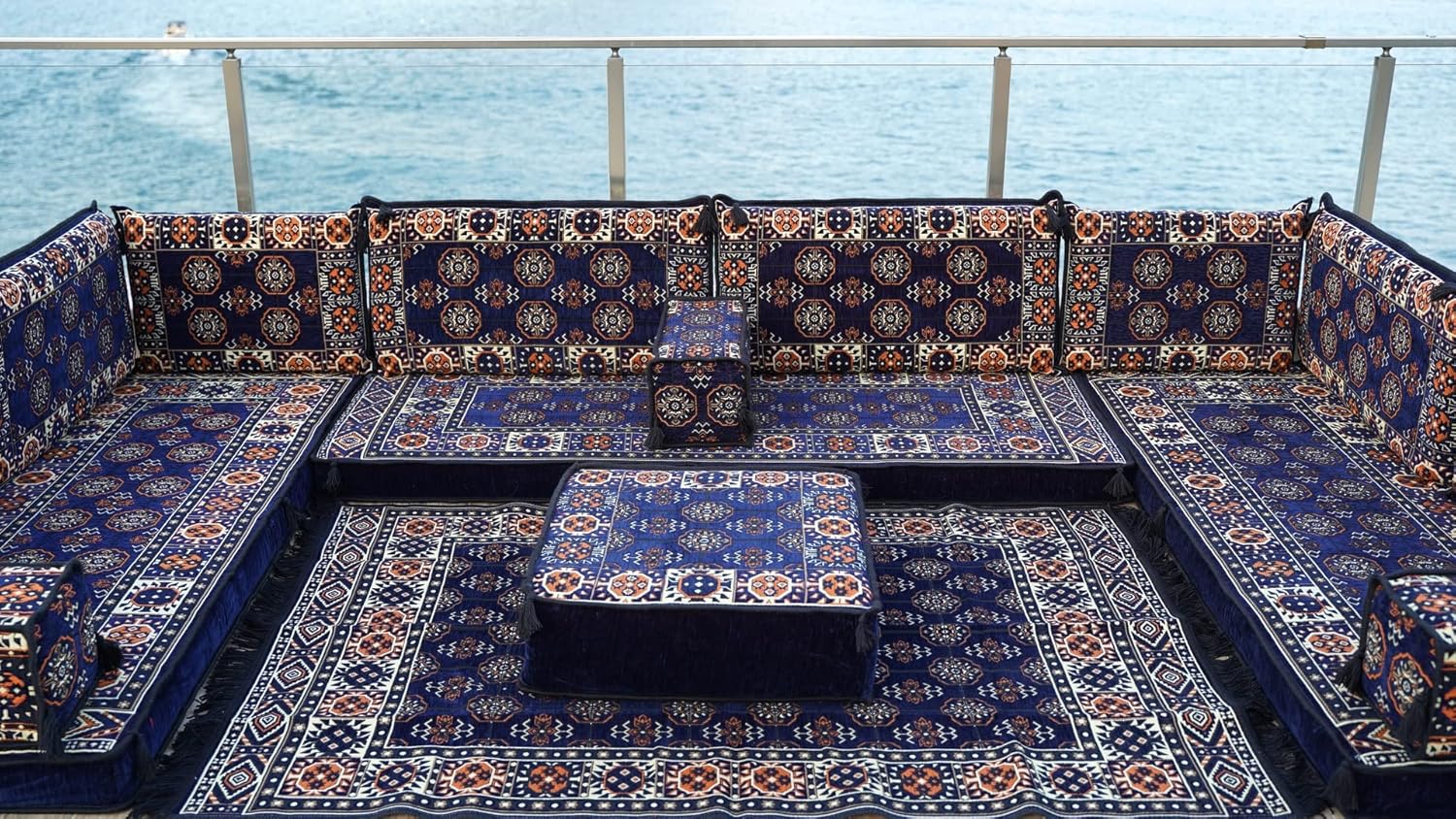 U Shaped Sectional Sofas, Arabic Majlis, Ottoman Couch, Floor Cushions Set, Arabic Jalsa, Floor Seating Sofa, Oriental Sofa Set (4' Thickness Sofa, U Sofa   Rug   Ottoman, Model 8) · v2