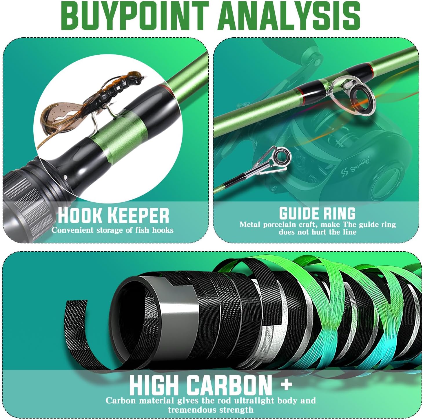 One Bass Fishing Rods Combos, 30-Ton Carbon Fiber Blanks Casting Rods,8.1:1 Gear Ratio Fishing Reel, 2-Piece Baitcasting Combo with Rubber Cork Handle · v3