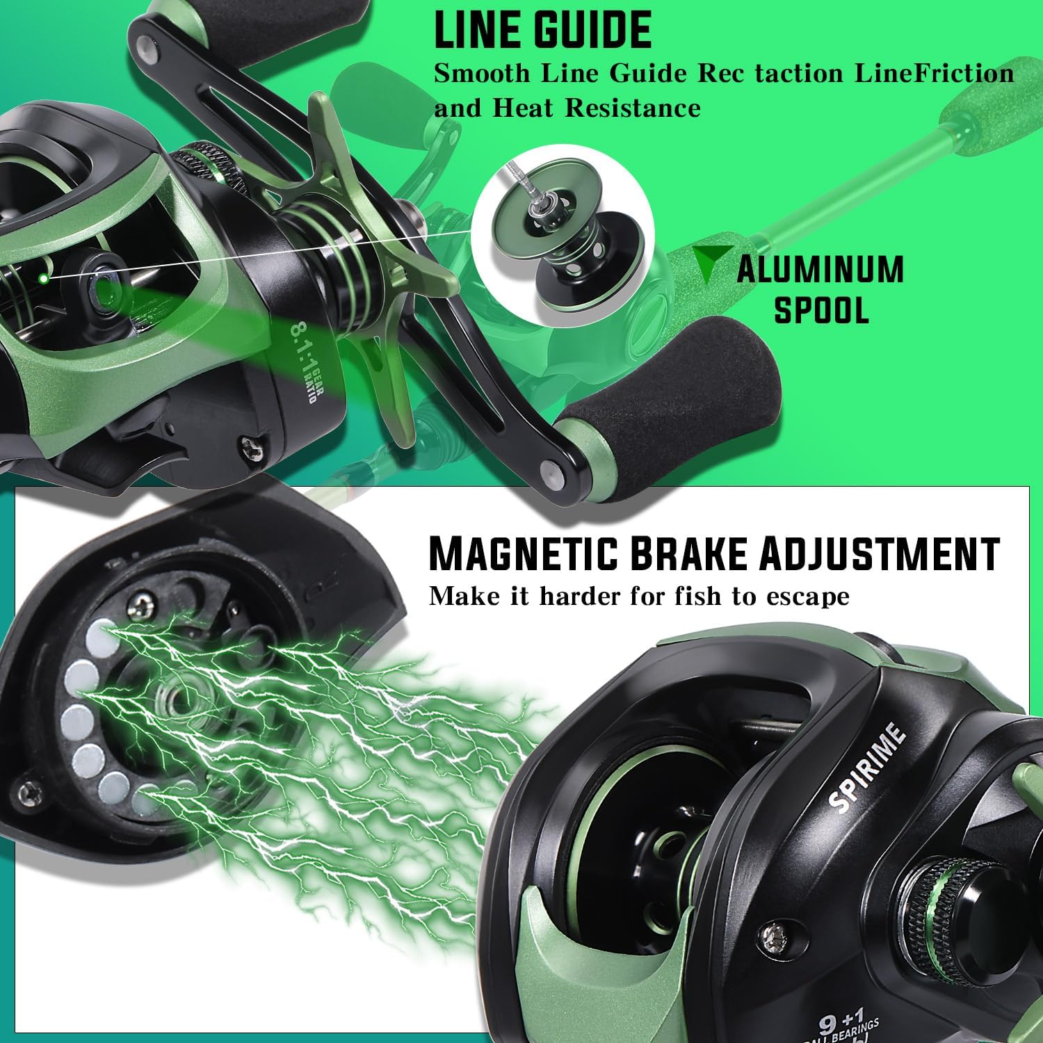 One Bass Fishing Rods Combos, 30-Ton Carbon Fiber Blanks Casting Rods,8.1:1 Gear Ratio Fishing Reel, 2-Piece Baitcasting Combo with Rubber Cork Handle · v3