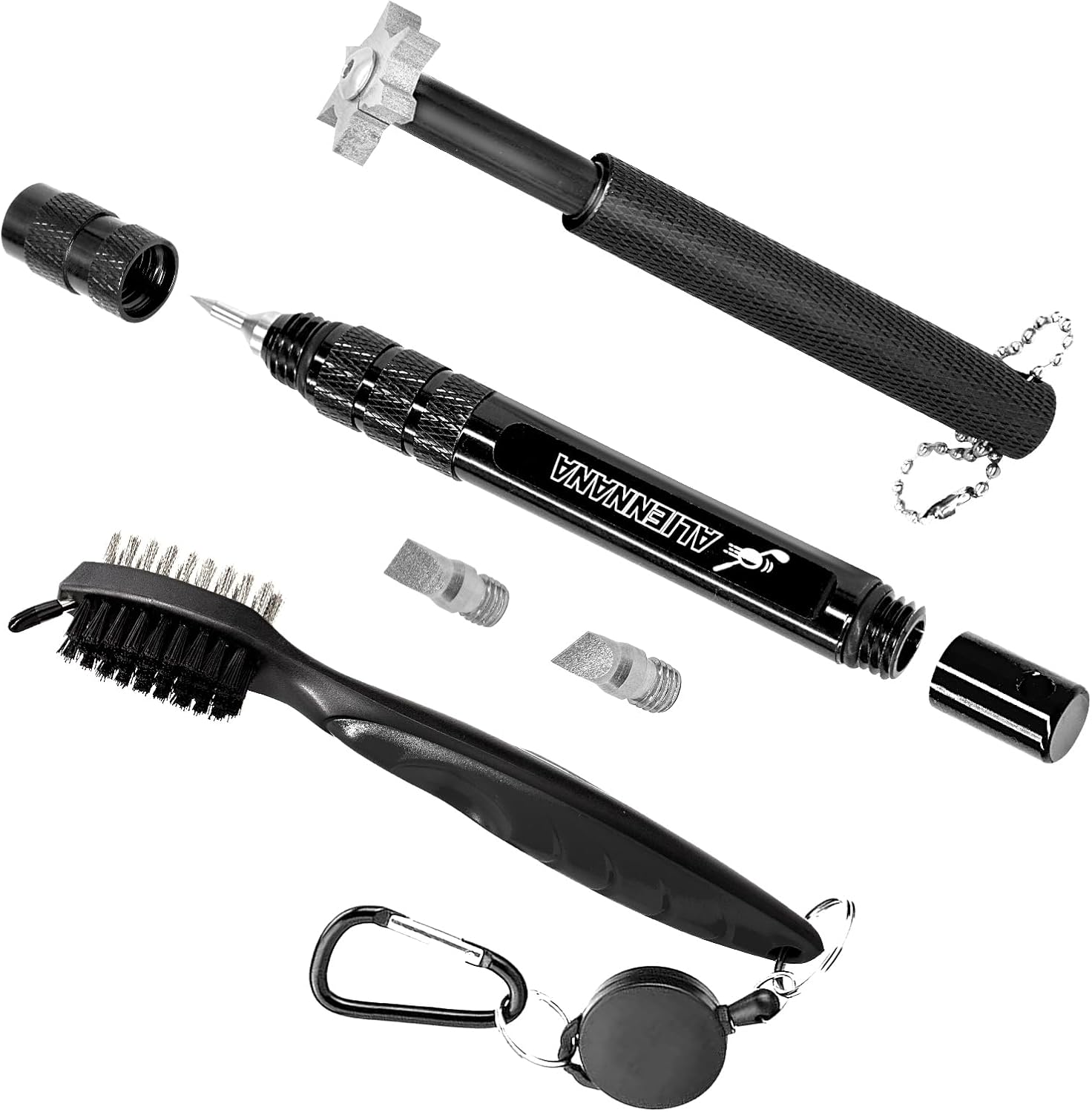 Set di attrezzi per la pulizia delle scanalature per cunei da golf | Affilatrice per mazze da golf - Spazzola retrattile per mazze da golf e affilatrice per 2 mazze da golf con 3 testine sostituibili per scanalature a U V