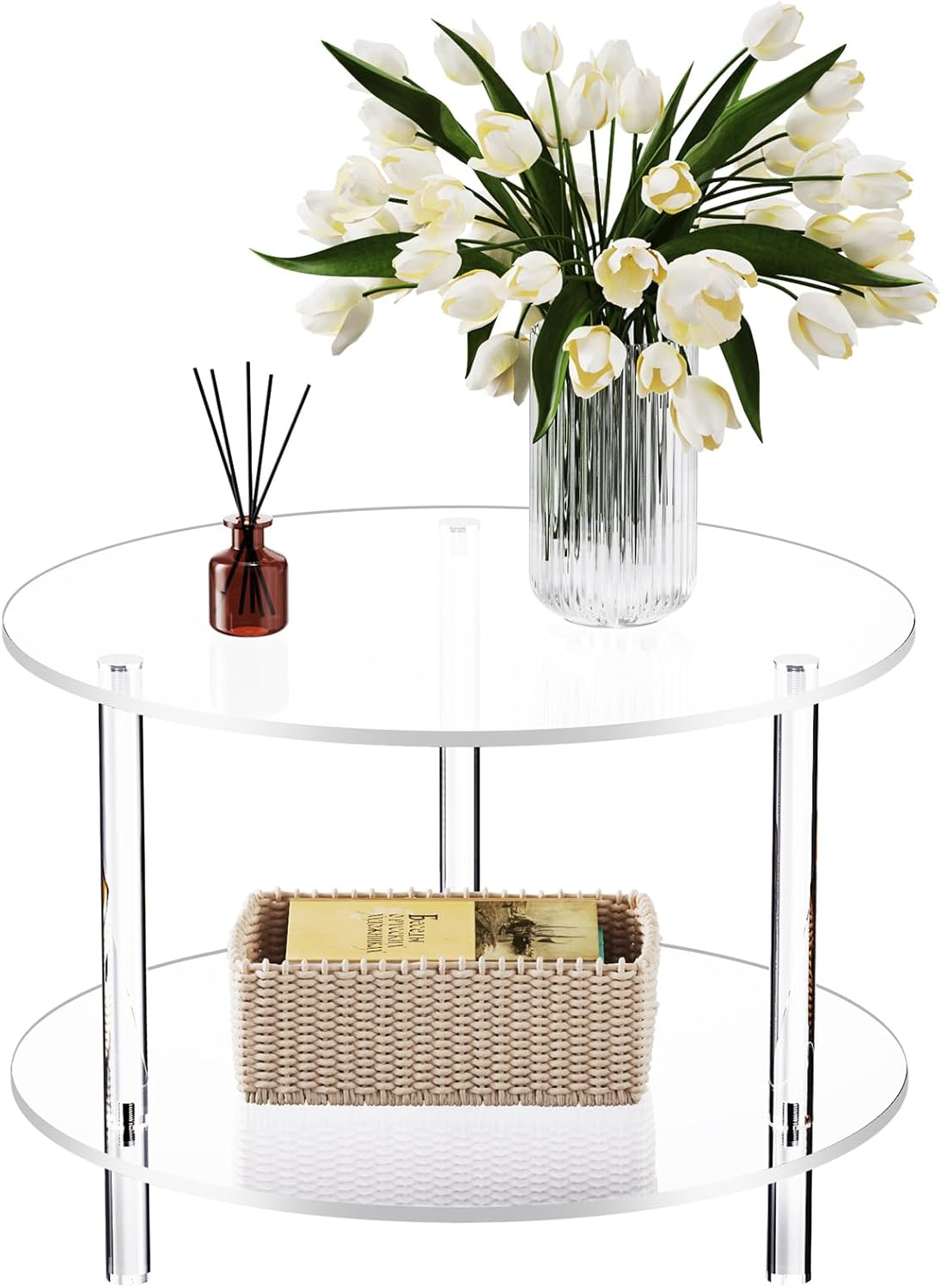 Mesita de acrílico, mesa de centro pequeña y redonda moderna para sala de estar, 23,6 pulgadas de profundidad x 23,6 pulgadas de ancho x 16,5 pulgadas de alto
