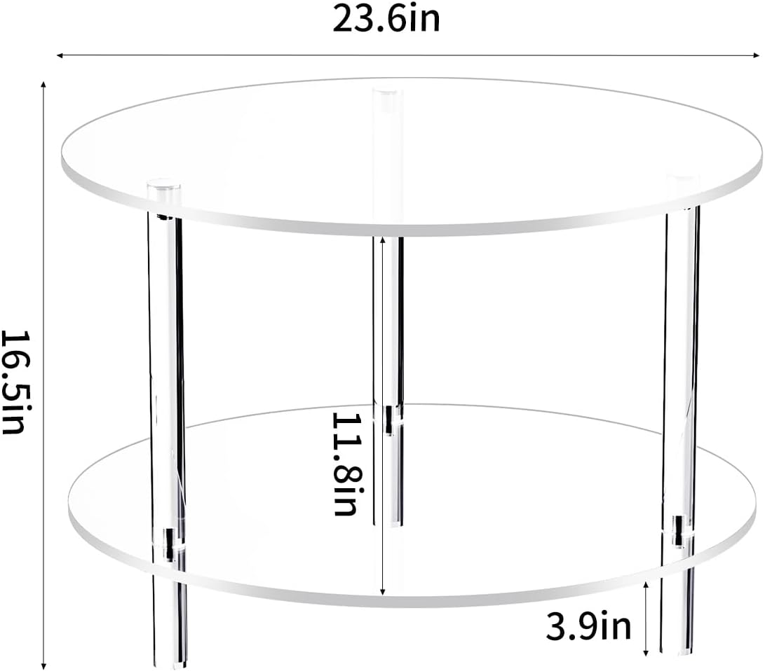 Mesita de acrílico, mesa de centro pequeña y redonda moderna para sala de estar, 23,6 pulgadas de profundidad x 23,6 pulgadas de ancho x 16,5 pulgadas de alto