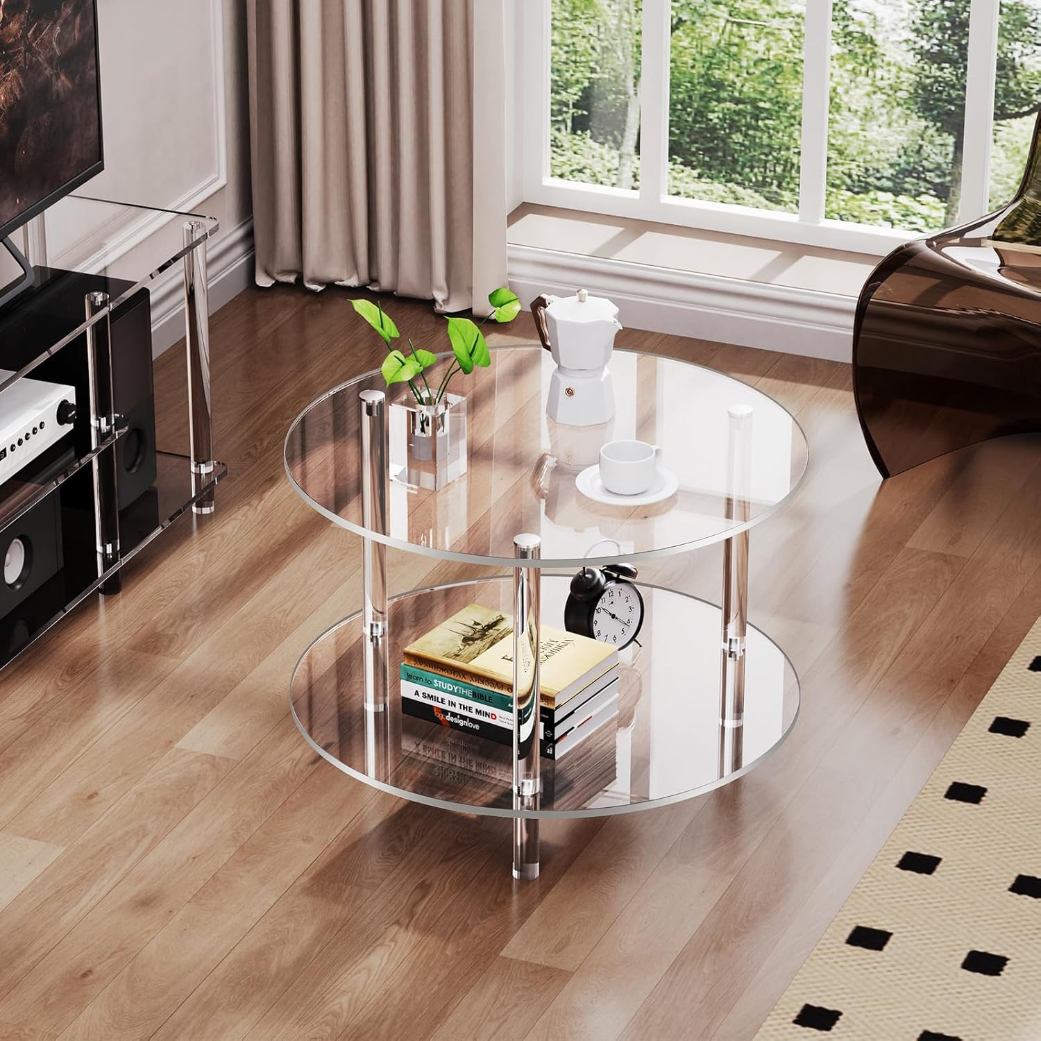 Mesita de acrílico, mesa de centro pequeña y redonda moderna para sala de estar, 23,6 pulgadas de profundidad x 23,6 pulgadas de ancho x 16,5 pulgadas de alto