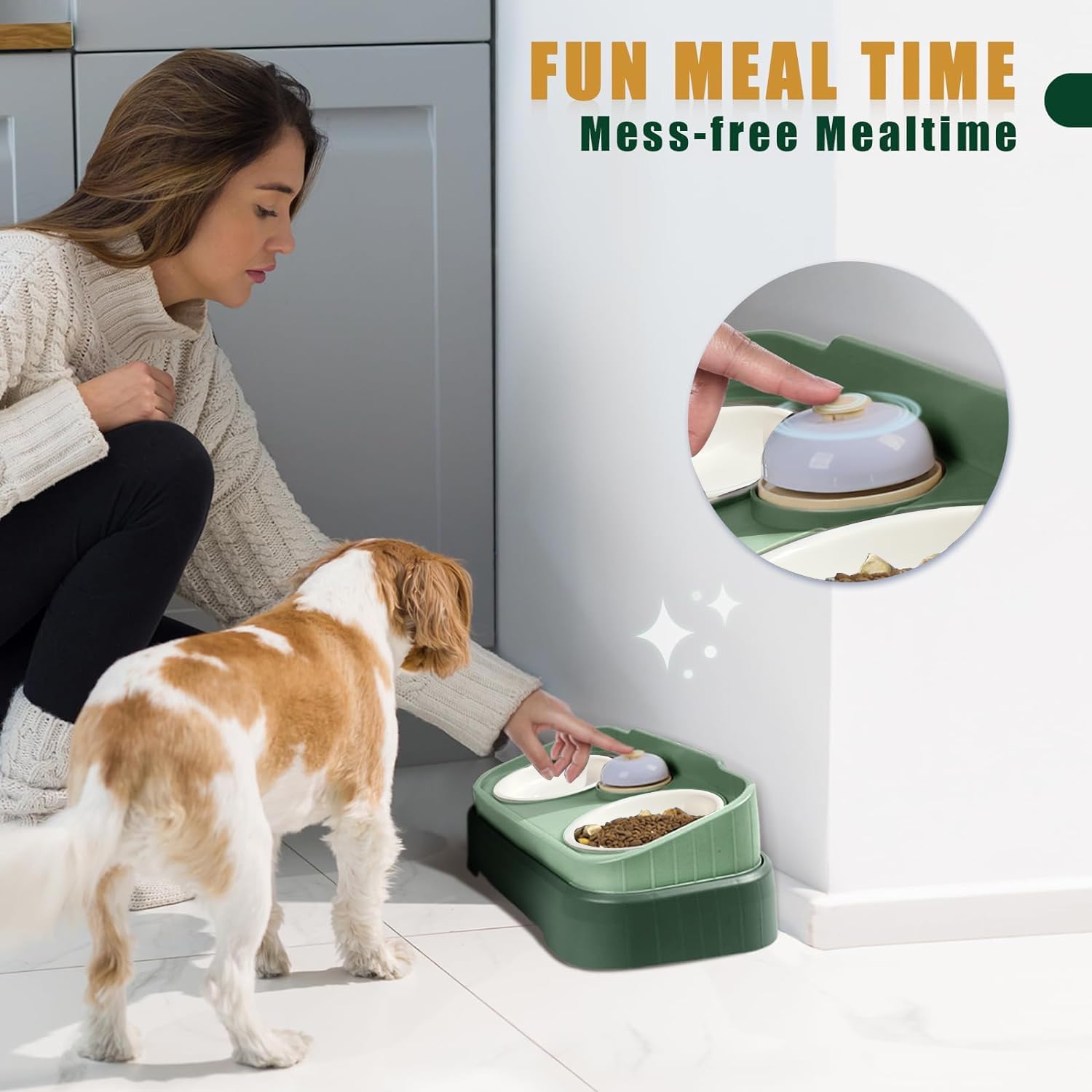 Ciotola d'acqua rialzata per cibo per cani e gatti - Ciotole rialzate per cani e gatti con supporto antiscivolo - Set di due ciotole per alimentazione per cani e gatti con protezione antispruzzo - Ciotole Slow Feeder per gatti e cani di piccola taglia (JK8222-verde)