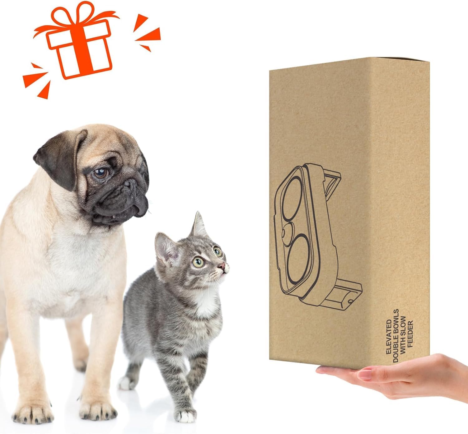Ciotola d'acqua rialzata per cibo per cani e gatti - Ciotole rialzate per cani e gatti con supporto antiscivolo - Set di due ciotole per alimentazione per cani e gatti con protezione antispruzzo - Ciotole Slow Feeder per gatti e cani di piccola taglia (JK8222-verde)