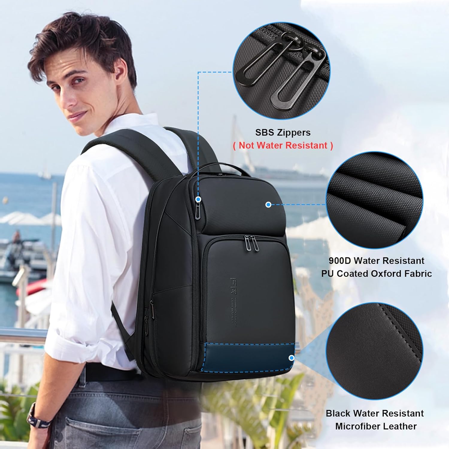FENRUIEN 17 Inch Travel Backpack for Men, Expandable Water Resistant Computer Backpack with USB Port, Black Laptop Bag for Business/College/Work · v3