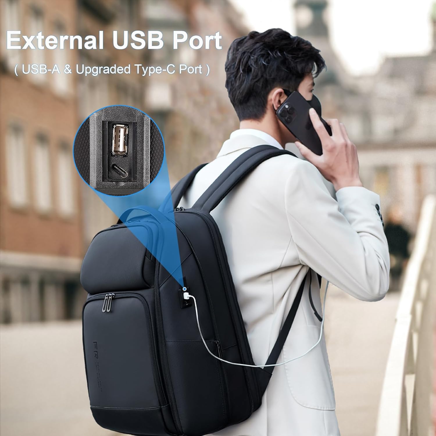 FENRUIEN 17 Inch Travel Backpack for Men, Expandable Water Resistant Computer Backpack with USB Port, Black Laptop Bag for Business/College/Work · v3