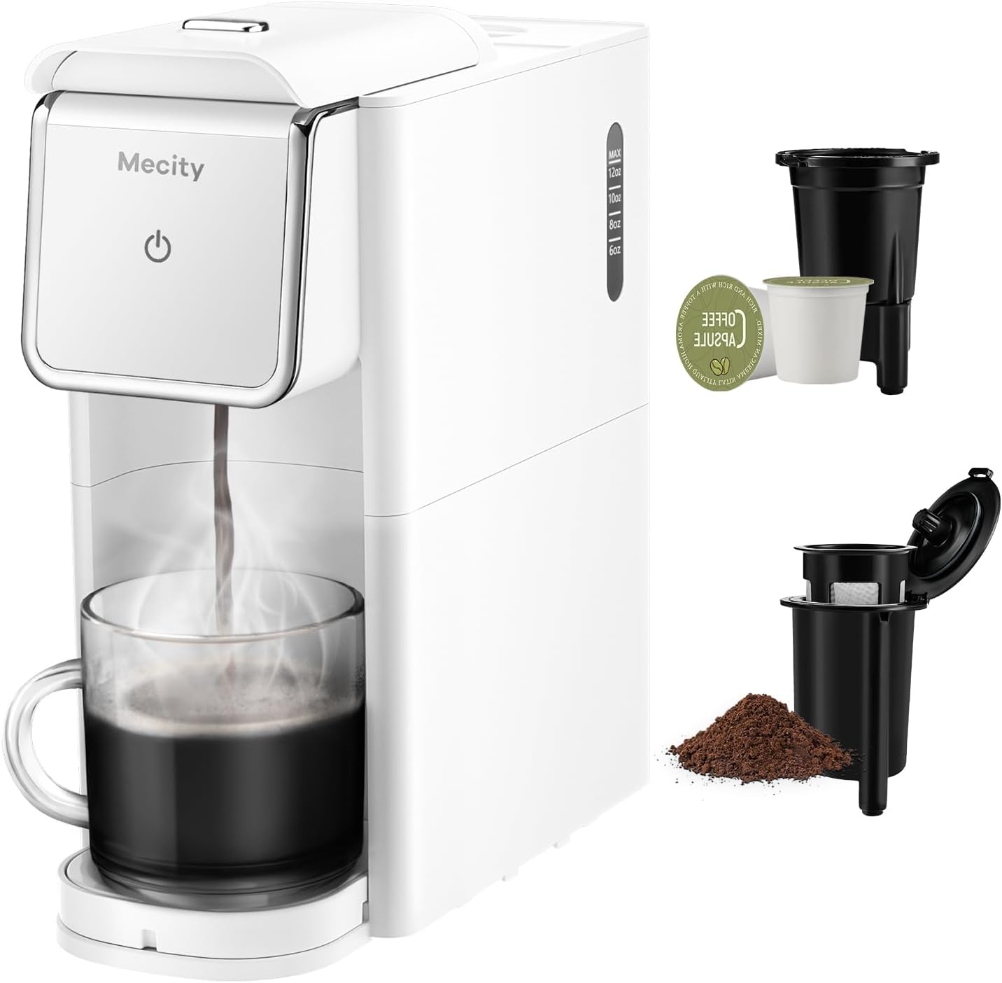 Mecity Coffee Maker Mini Single Serve Coffee Machine Compatible with K Cup Capsule, Ground Coffee, Loose Tea, Small Coffee Pot For Home Use, RV, Apartment, Auto Shut Off 120V 1000W White · v2